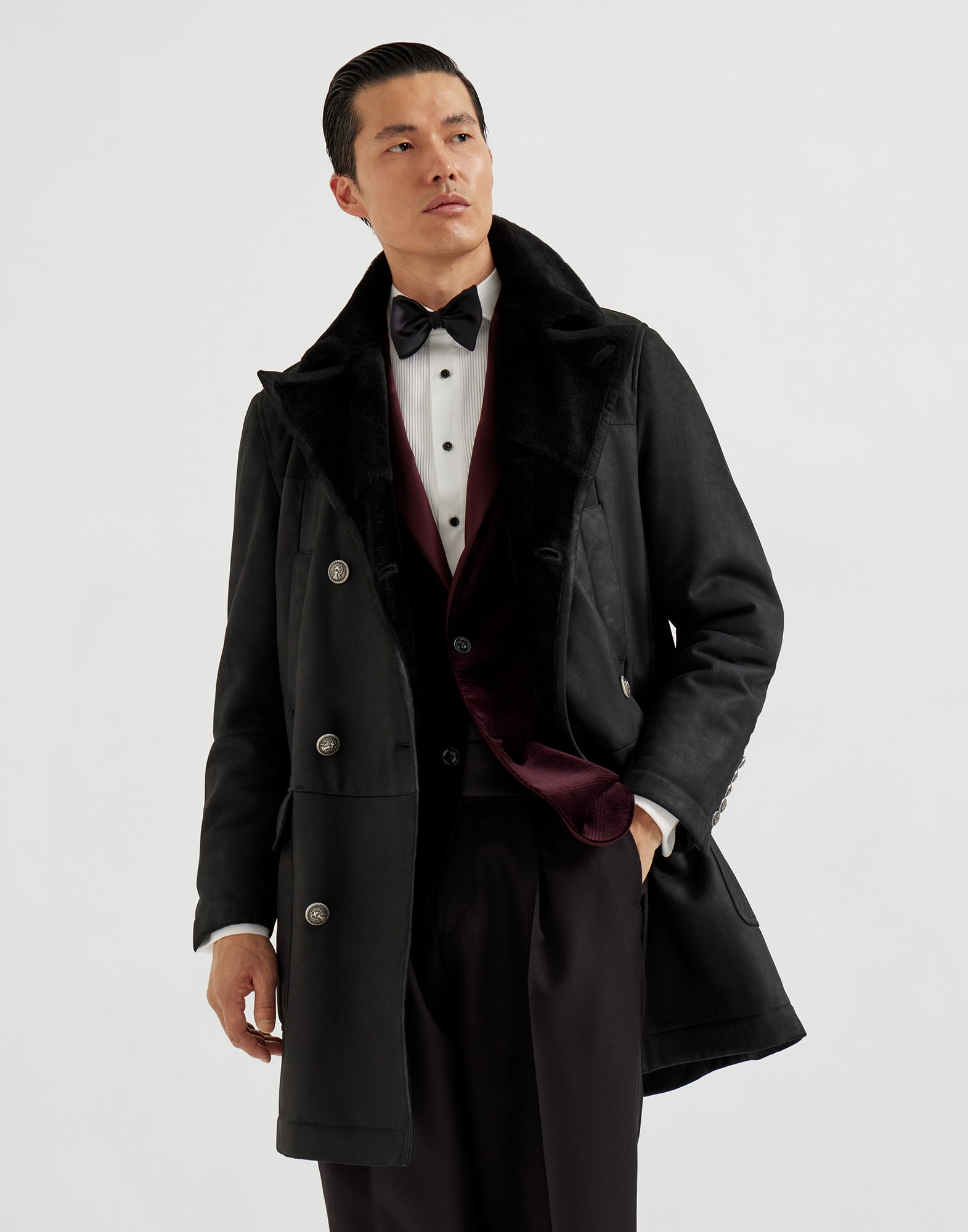 毛羊皮海军风格外套 黑色 男款 - Brunello Cucinelli