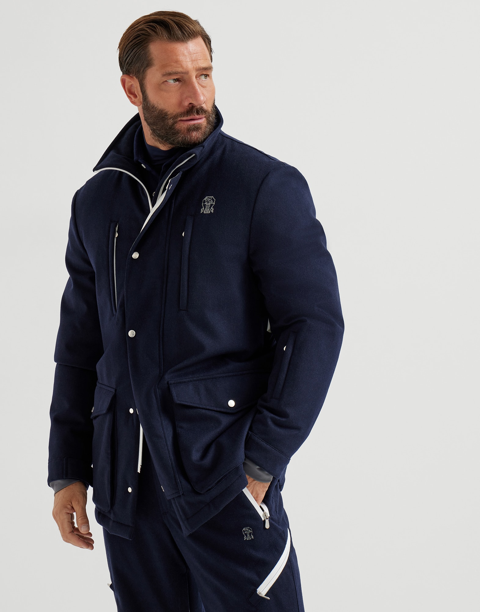 Mountain safari jacket for Man in Blue | Brunello Cucinelli