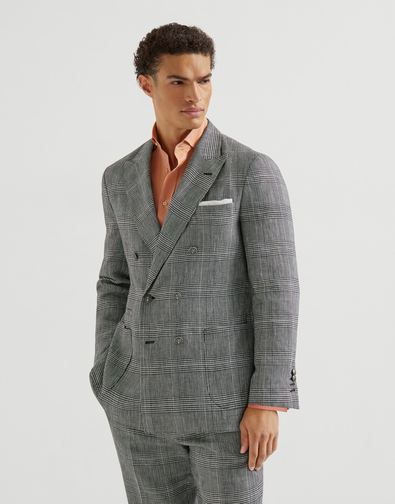 Cotton and linen deconstructed blazer Black Man - Brunello Cucinelli