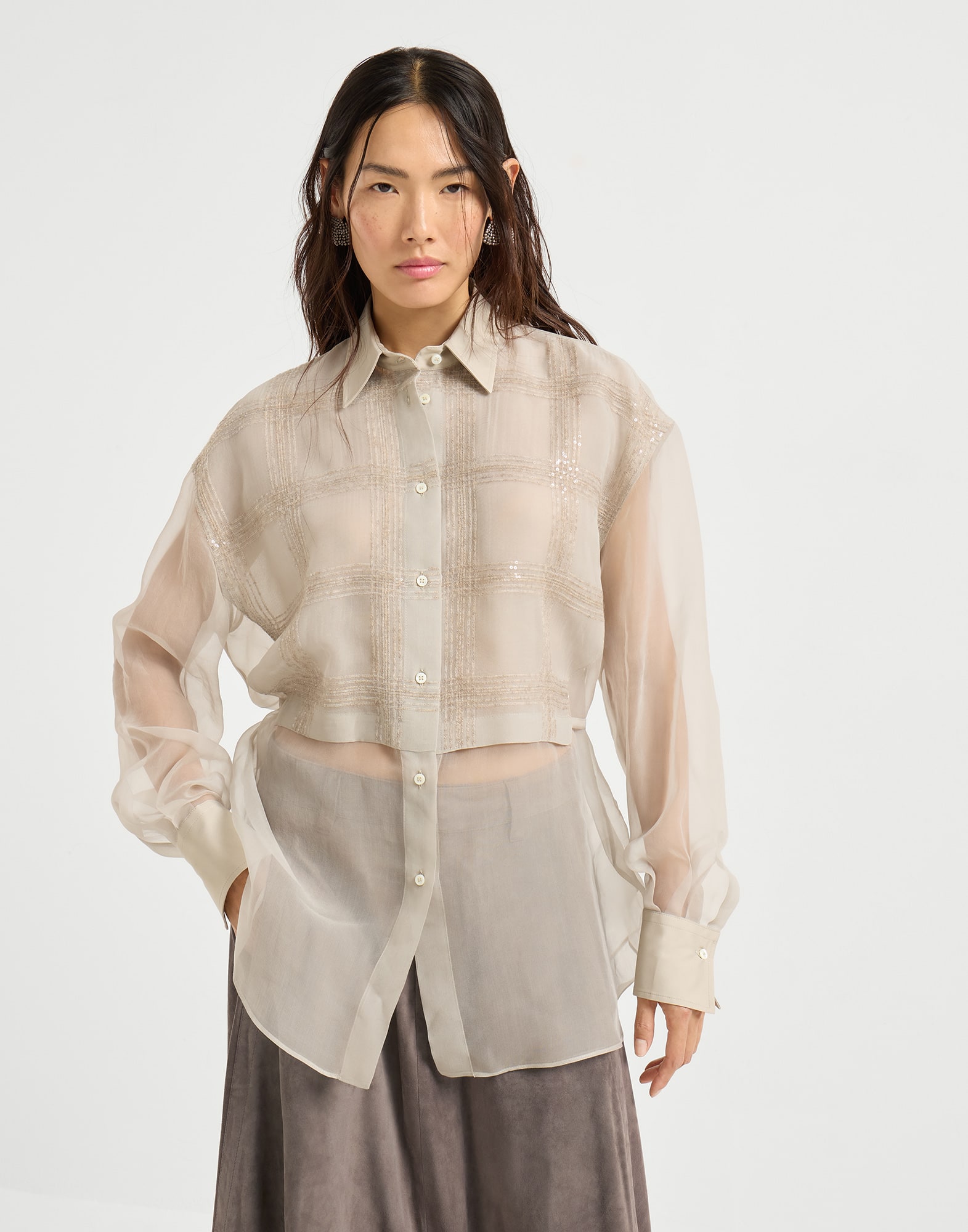 闪耀刺绣衬衫 冷米色 女款 - Brunello Cucinelli