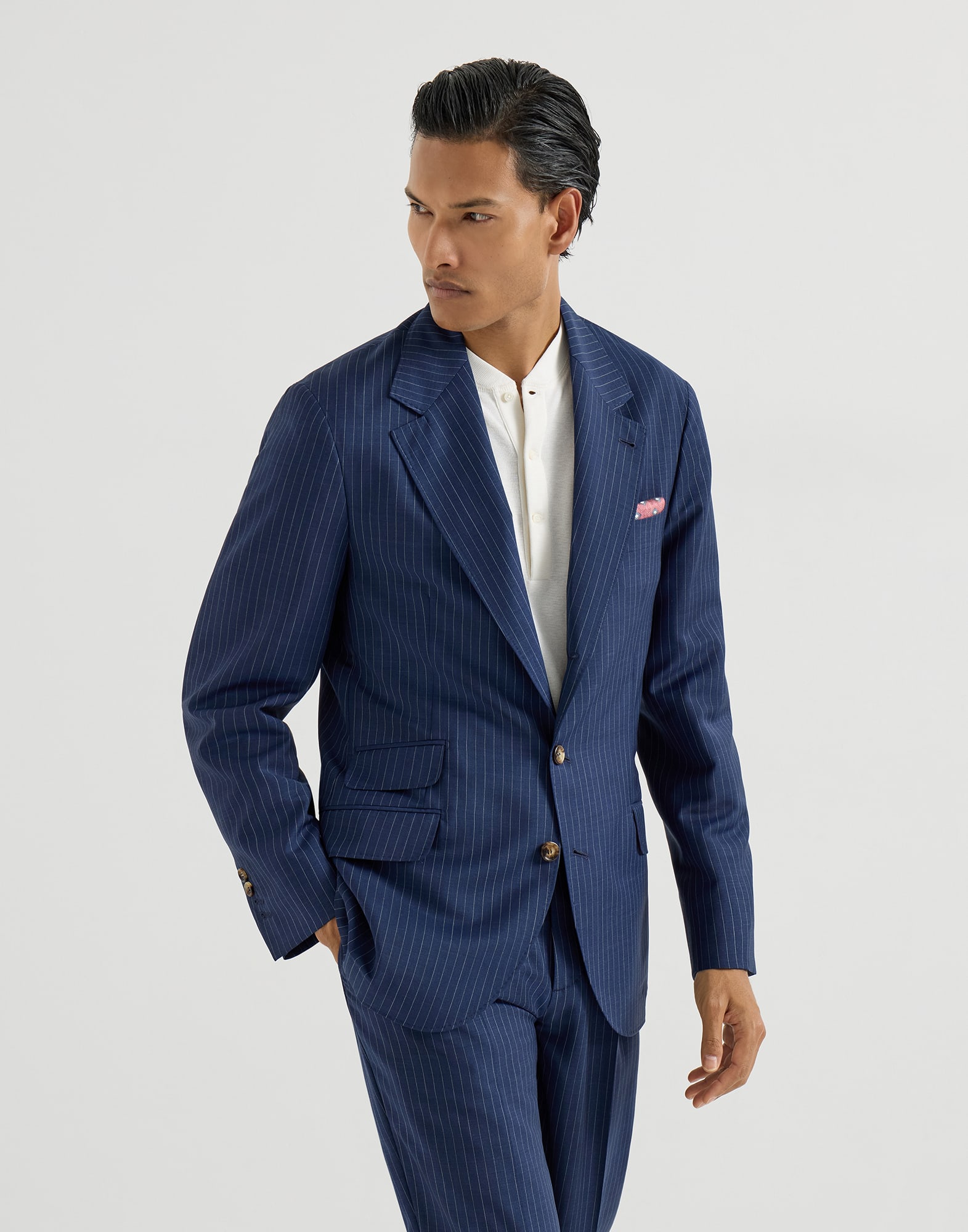 Chaqueta deconstruida rayas diplomáticas Azul Hombre - Brunello Cucinelli