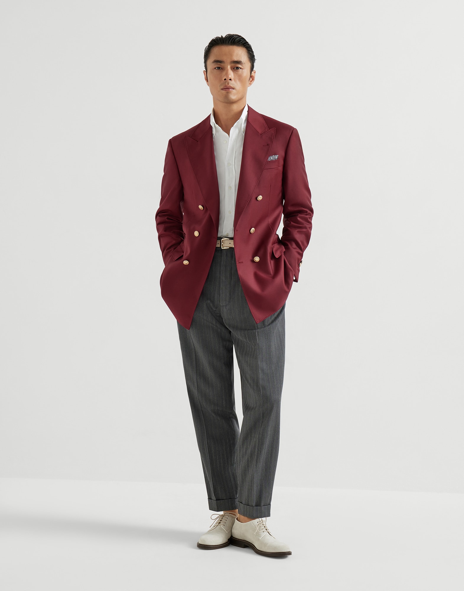 Veste déstructurée à chevrons pour Homme en Gris Clair | Brunello Cucinelli Veste déstructurée à chevrons pour Homme en Gris Clair | Brunello Cucinelli