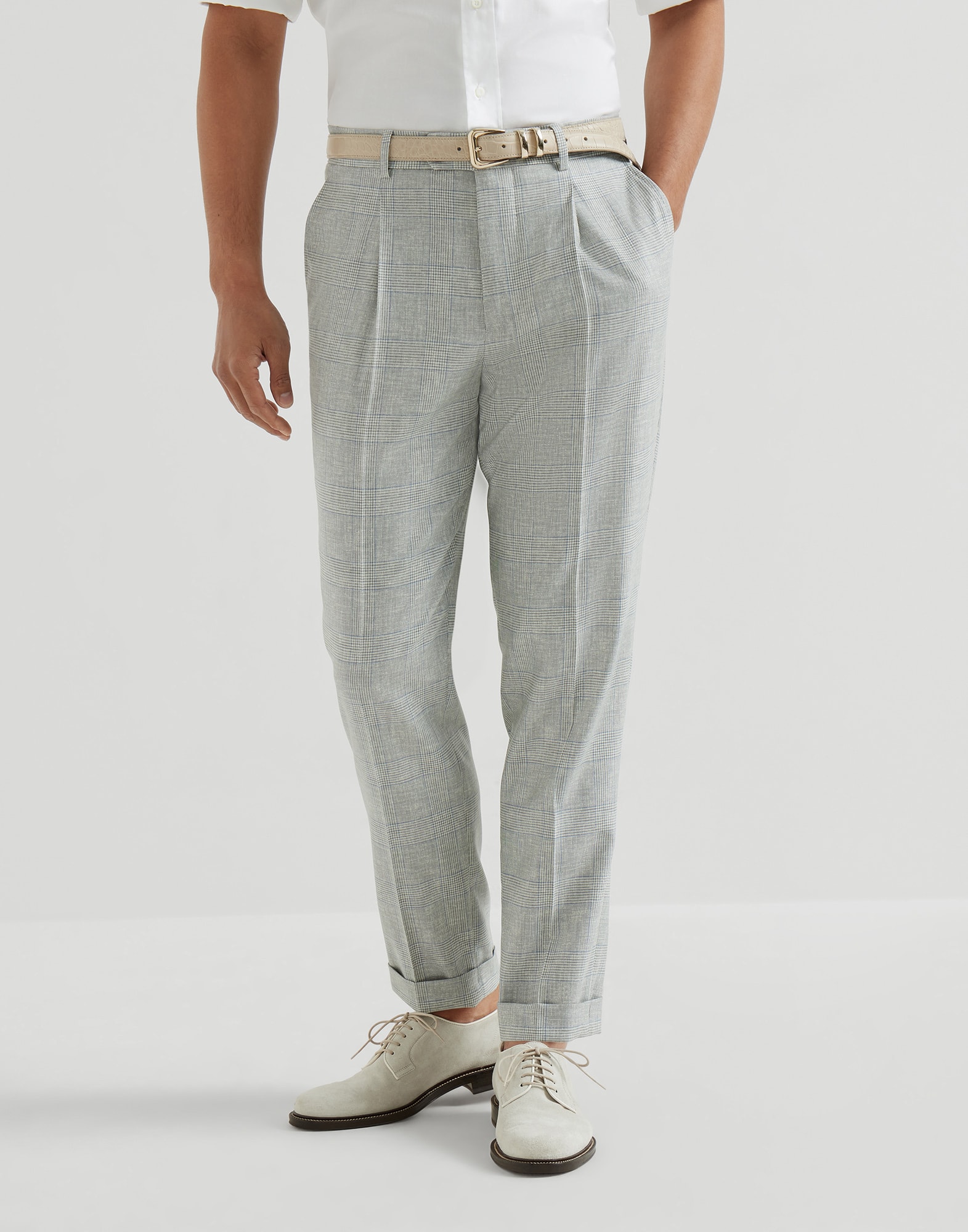 Prince of Wales trousers Pearl Grey Man - Brunello Cucinelli