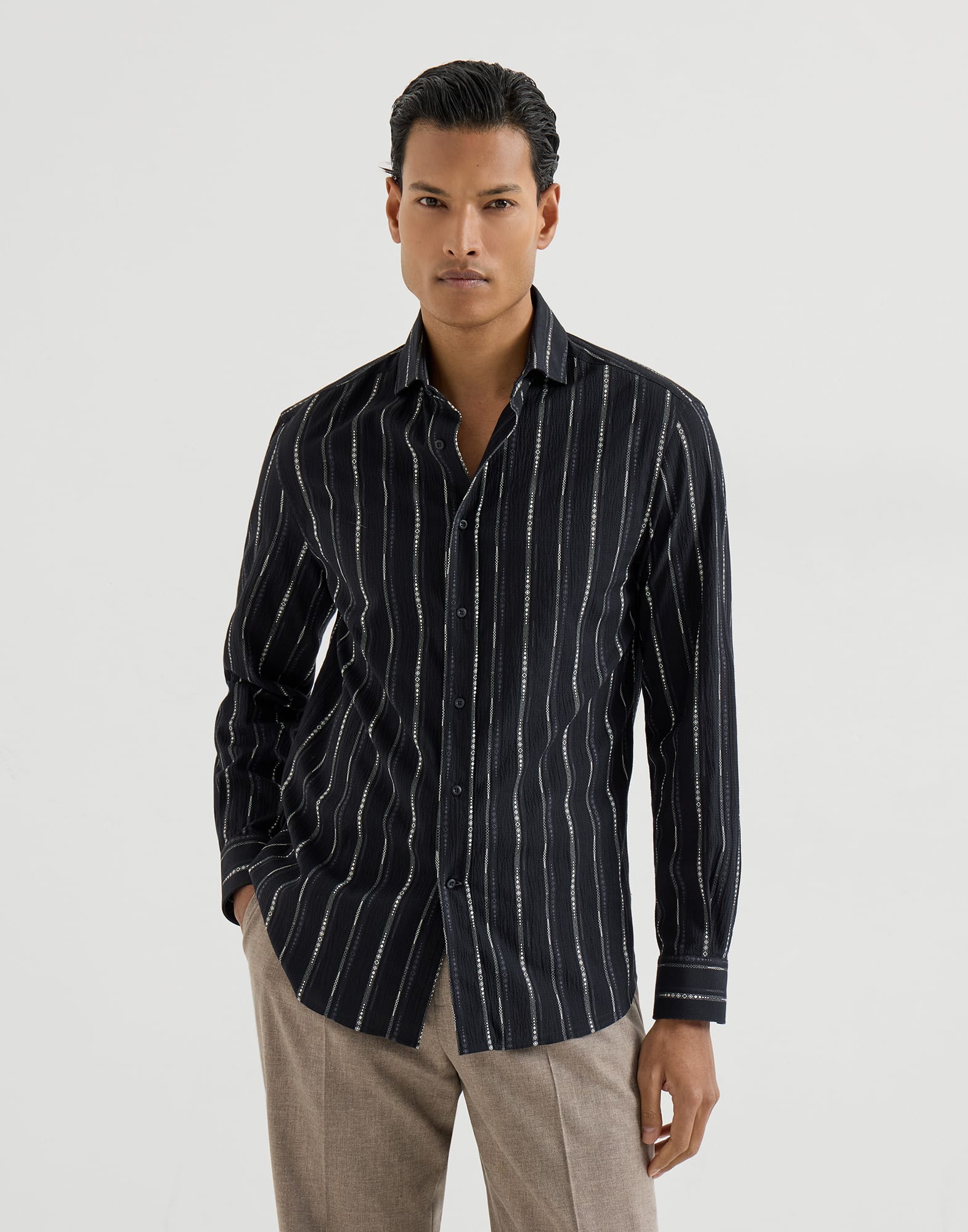 Seersucker shirt Black Man - Brunello Cucinelli