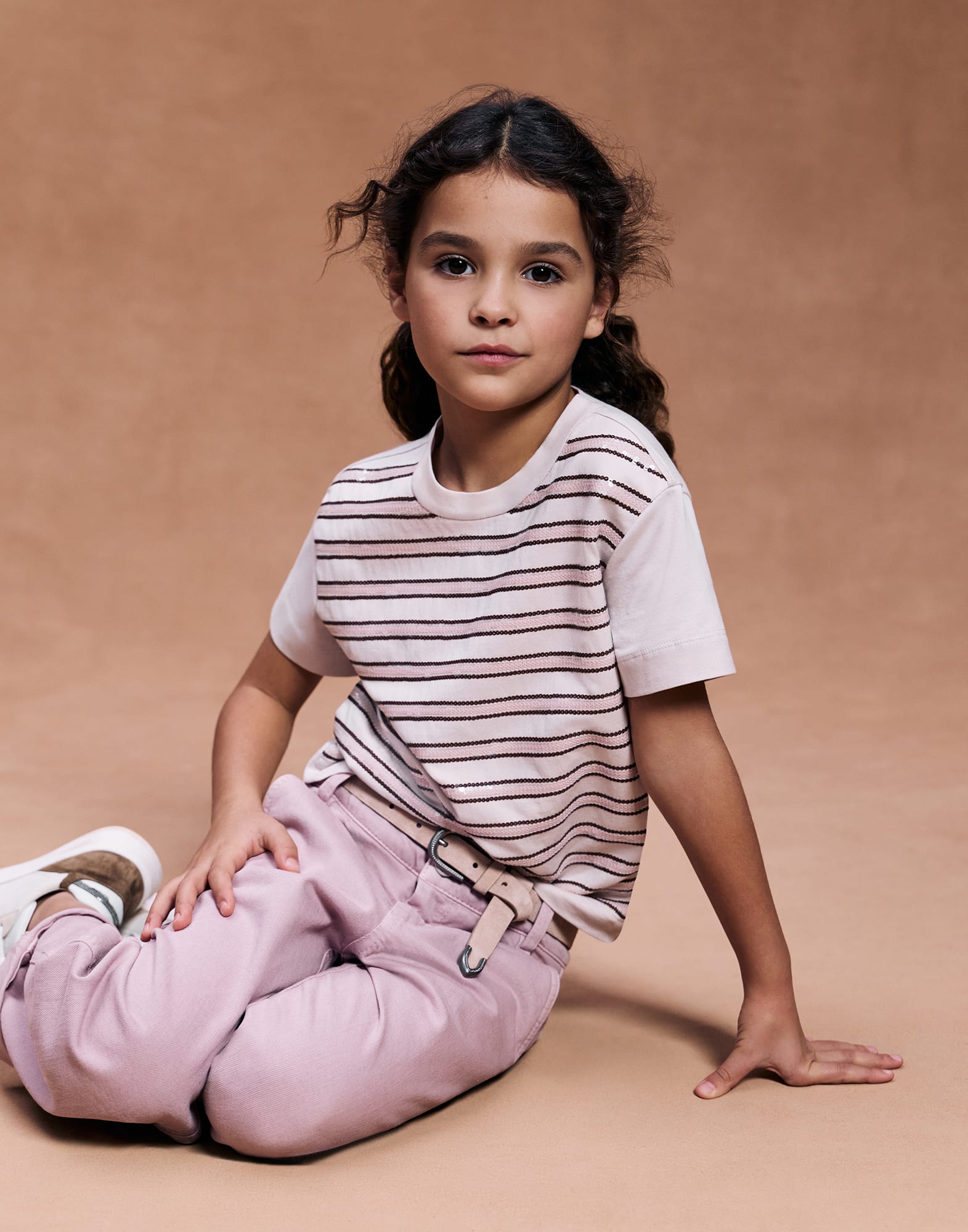 Dazzling stripes T-shirt Beige Girls - Brunello Cucinelli