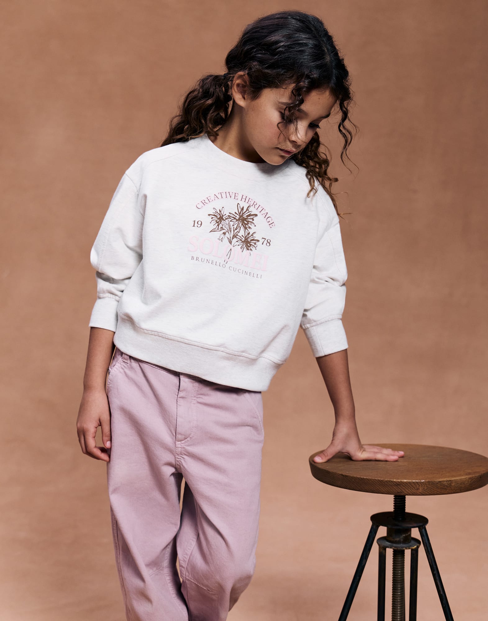 Lightweight French terry sweatshirt Light Grey Girls - Brunello Cucinelli