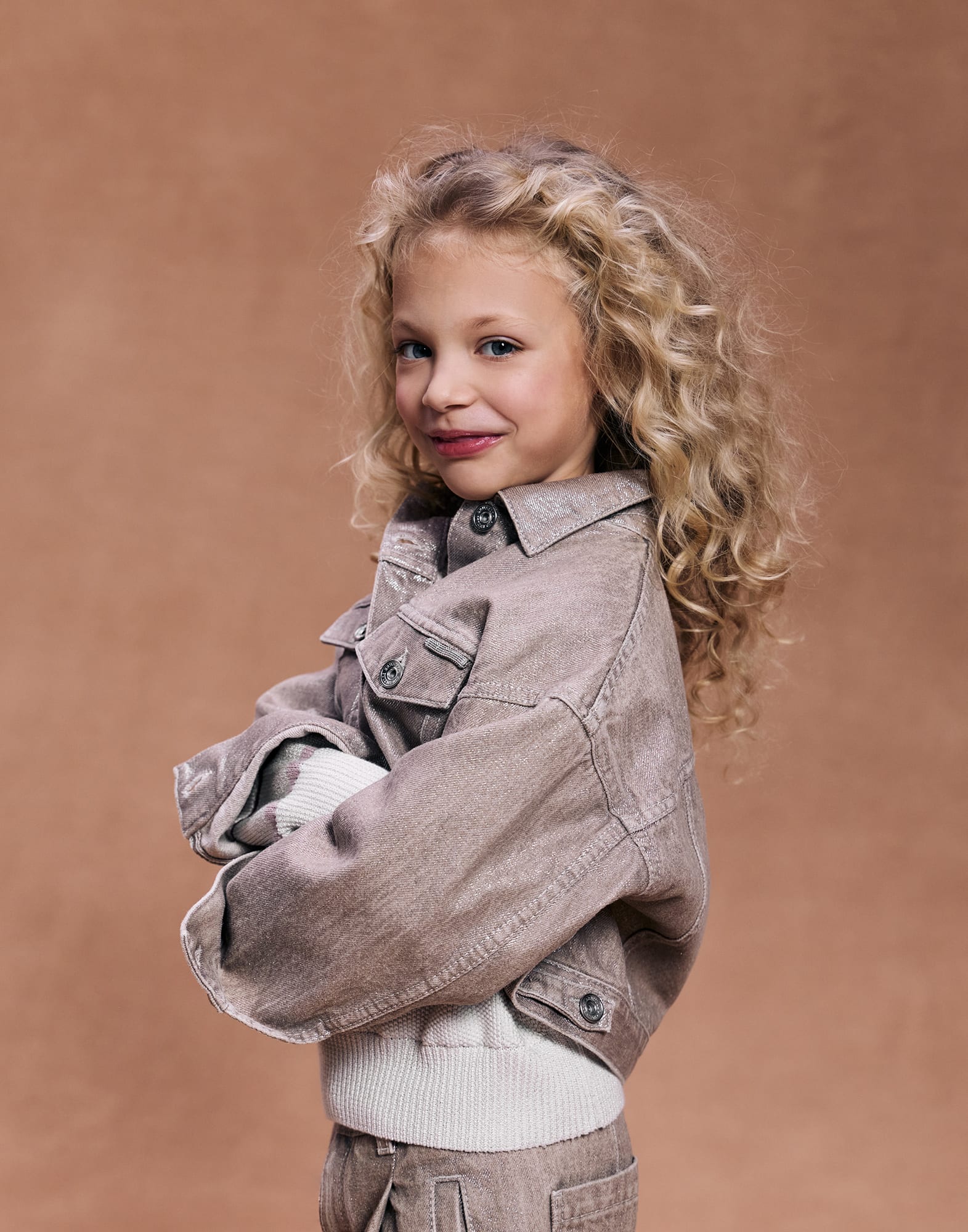 Giubbino quattro tasche in denim Beige Bambina - Brunello Cucinelli