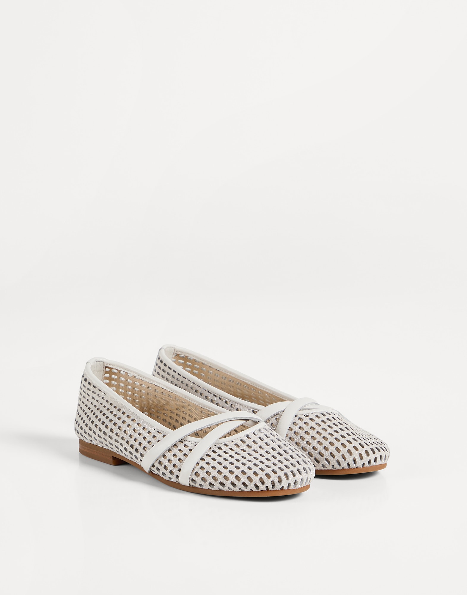 Sparkling net flats in leather Buff Girls - Brunello Cucinelli