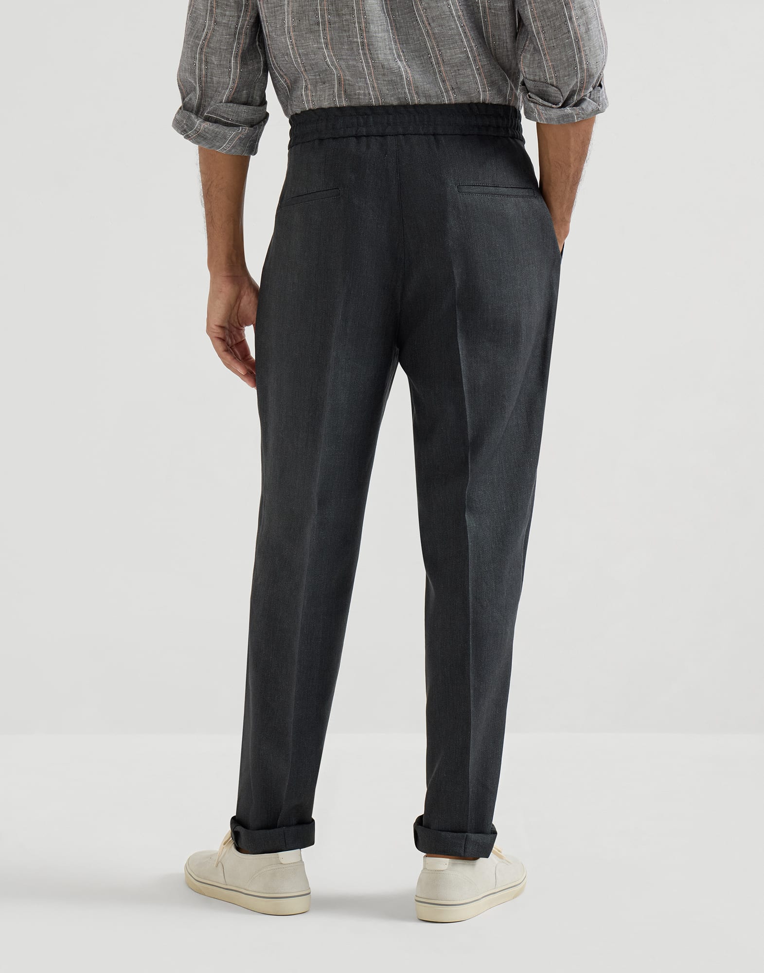 Trousers with drawstring and double pleats for Man in Anthracite