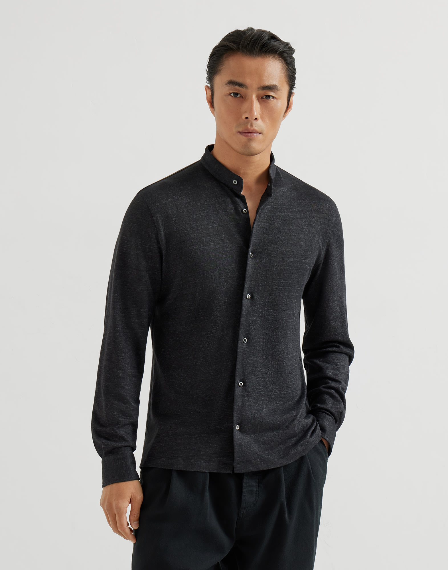 メンズ 向け アントラサイト ジャージーシャツ | Brunello Cucinelli