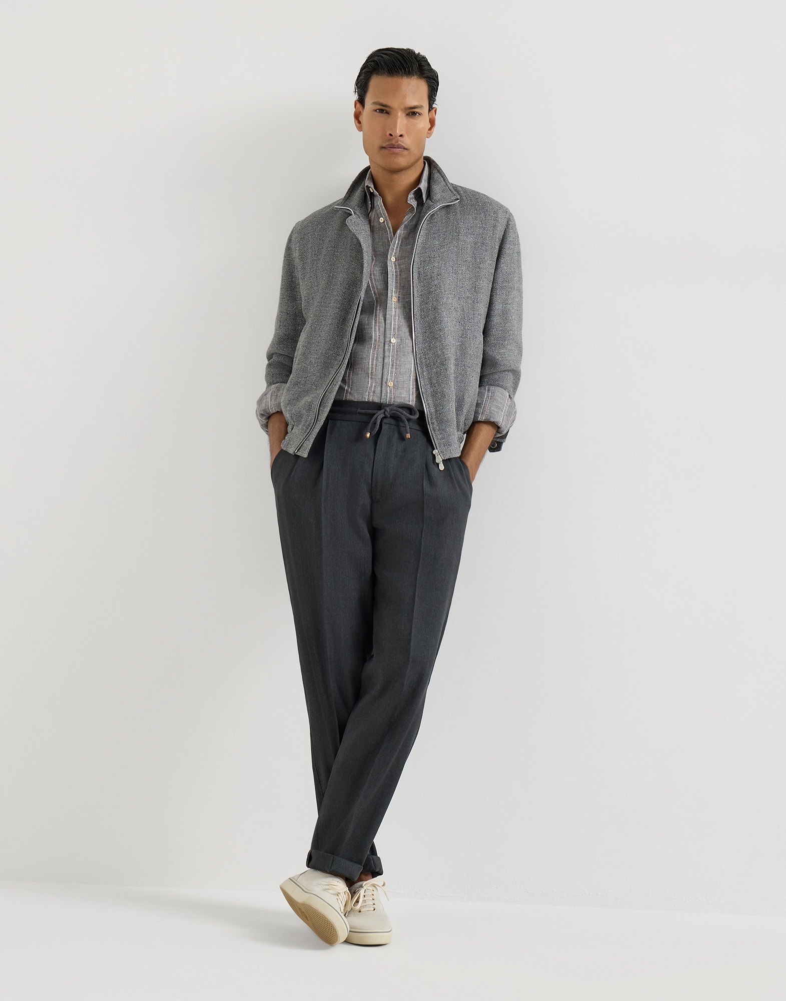 Trousers with drawstring and double pleats for Man in Anthracite