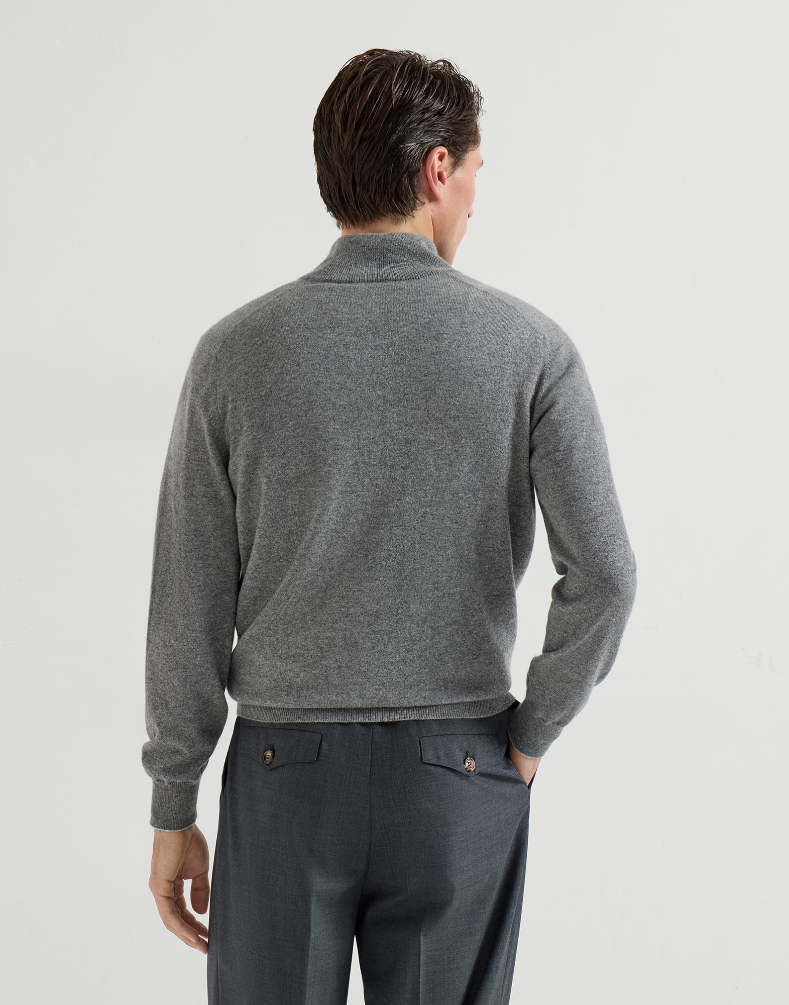 Cashmere sweater with half zip for Man in Brown | Brunello Cucinelli