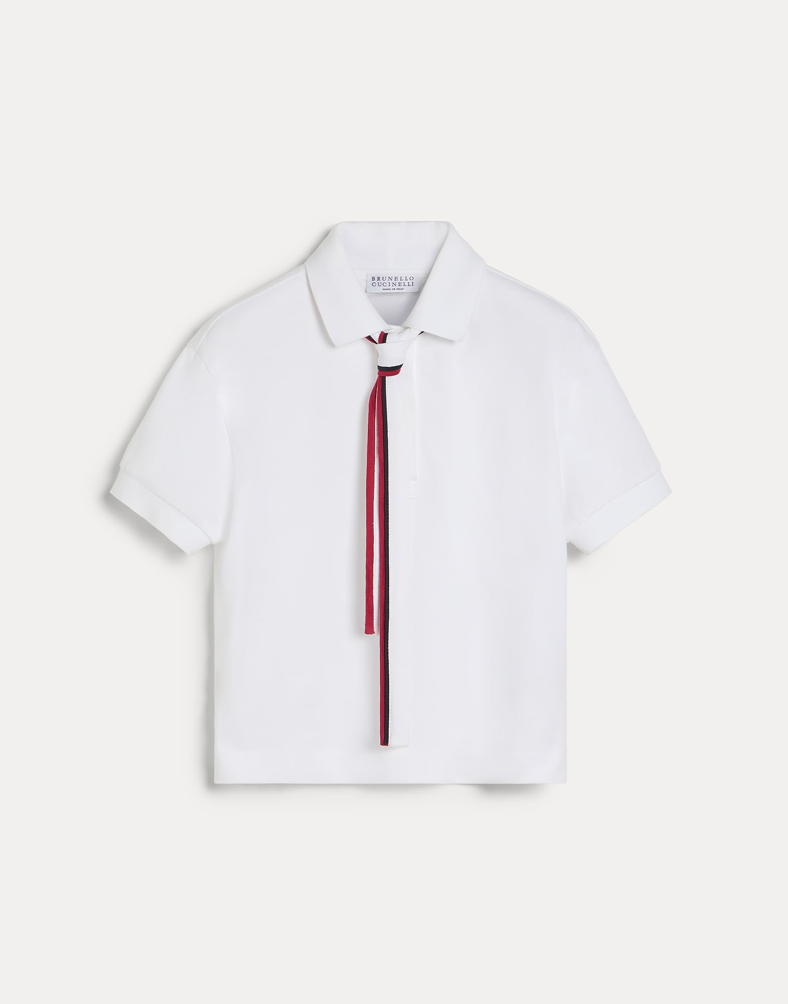 Polo con aplicaciones de punto y corbata Blanco Ni&ntilde;a - Brunello Cucinelli