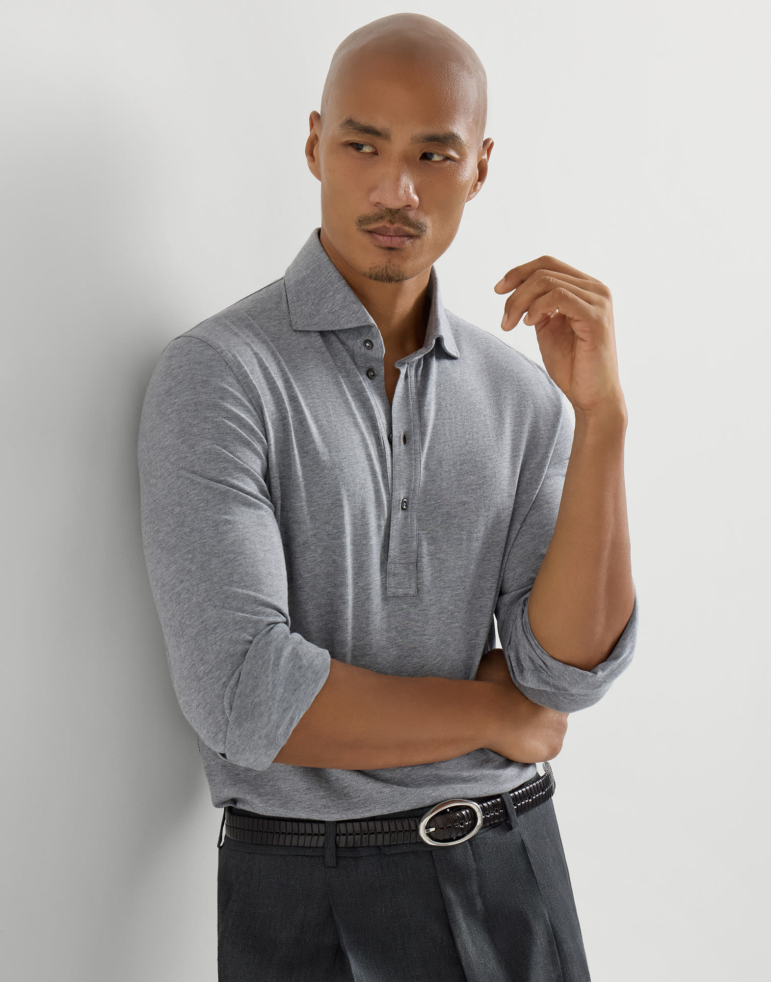 Polo with shirt collar for Man in White | Brunello Cucinelli