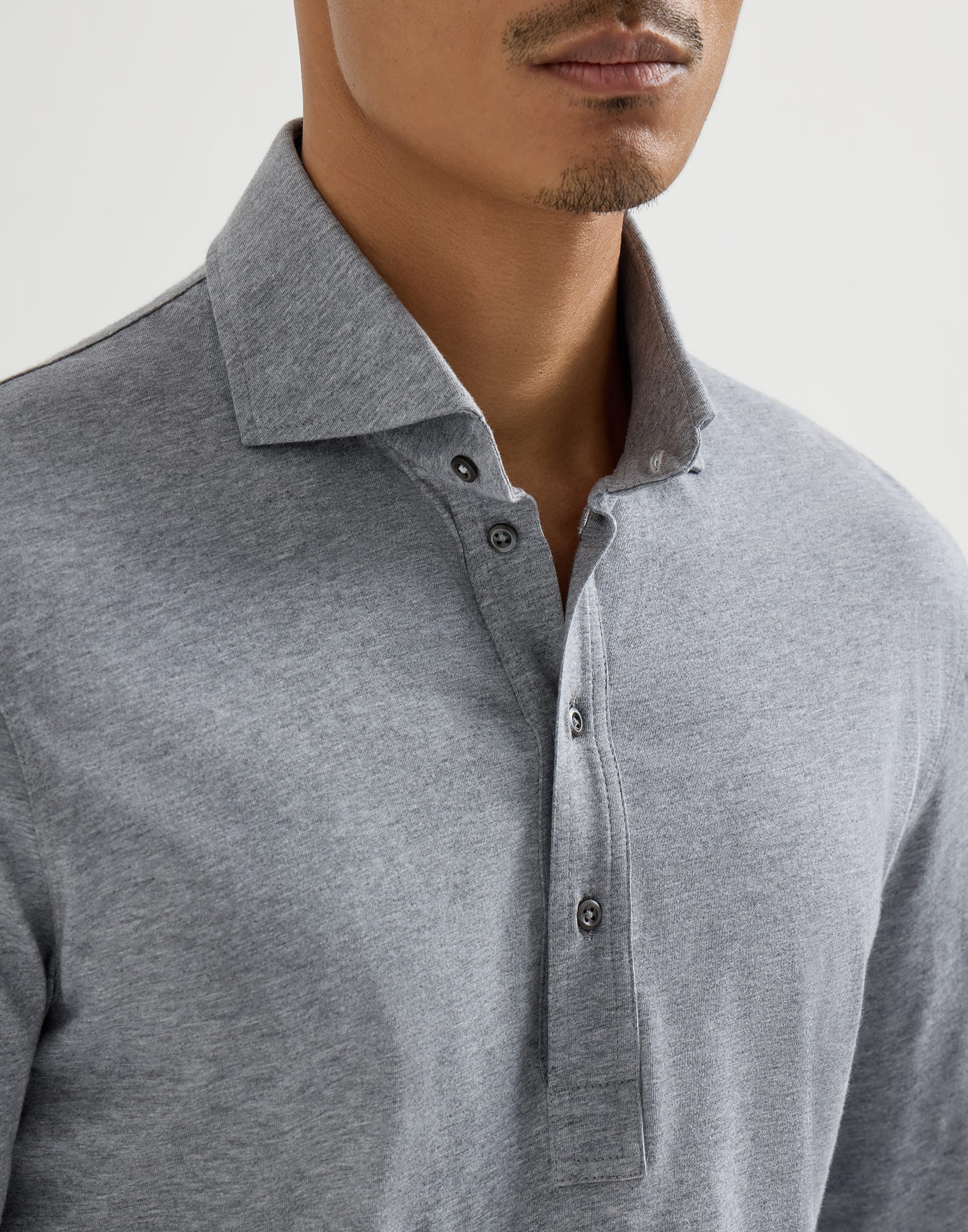 Polo with shirt collar for Man in White | Brunello Cucinelli