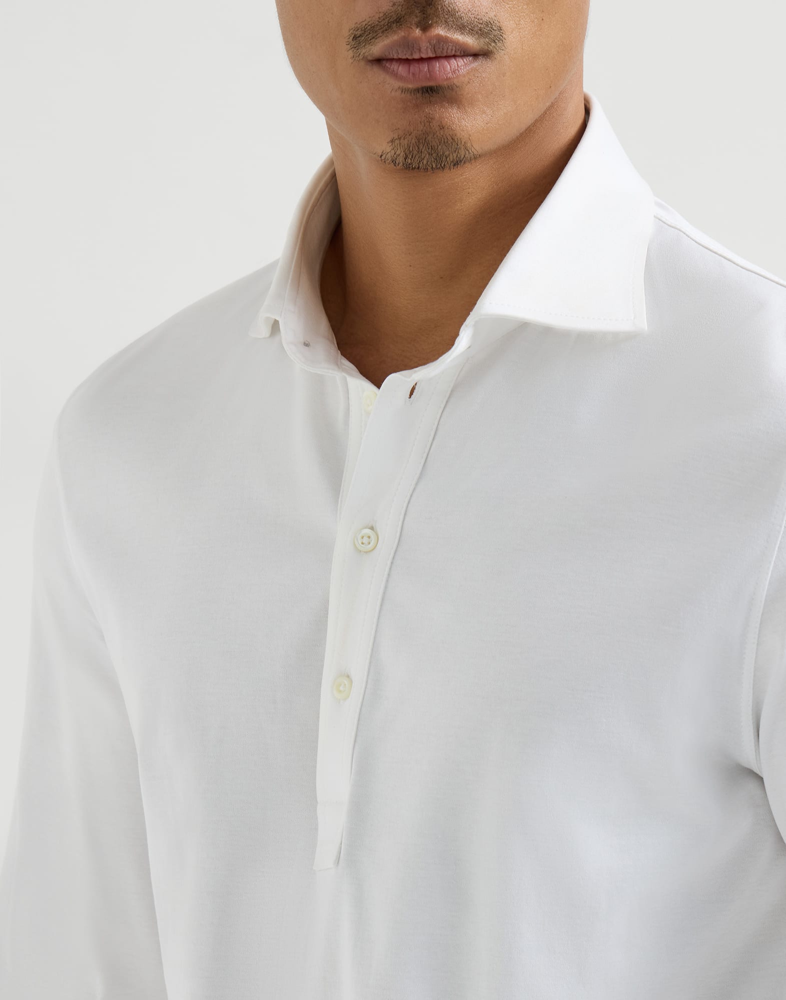 Polo with shirt collar for Man in White | Brunello Cucinelli