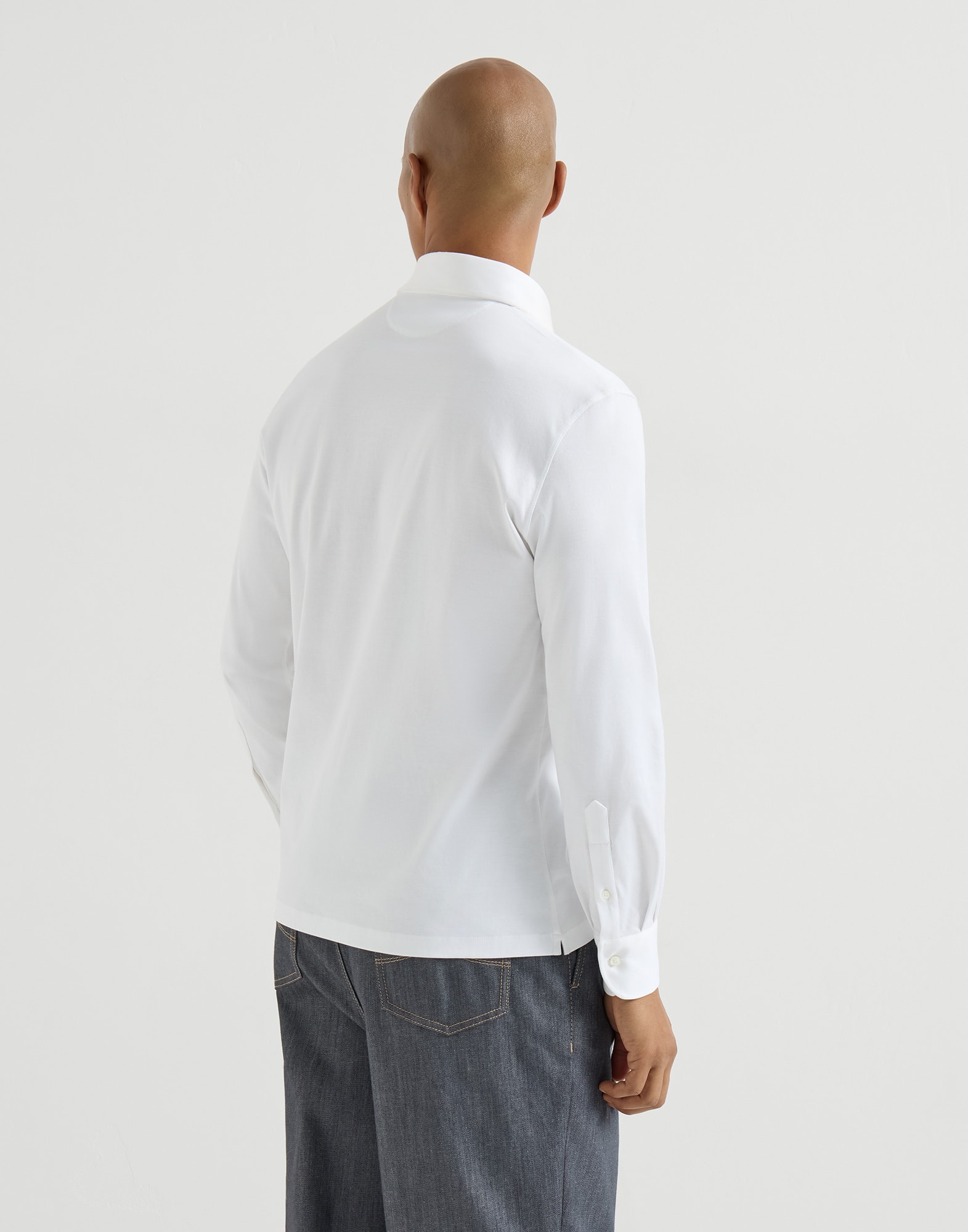 Polo with shirt collar for Man in White | Brunello Cucinelli