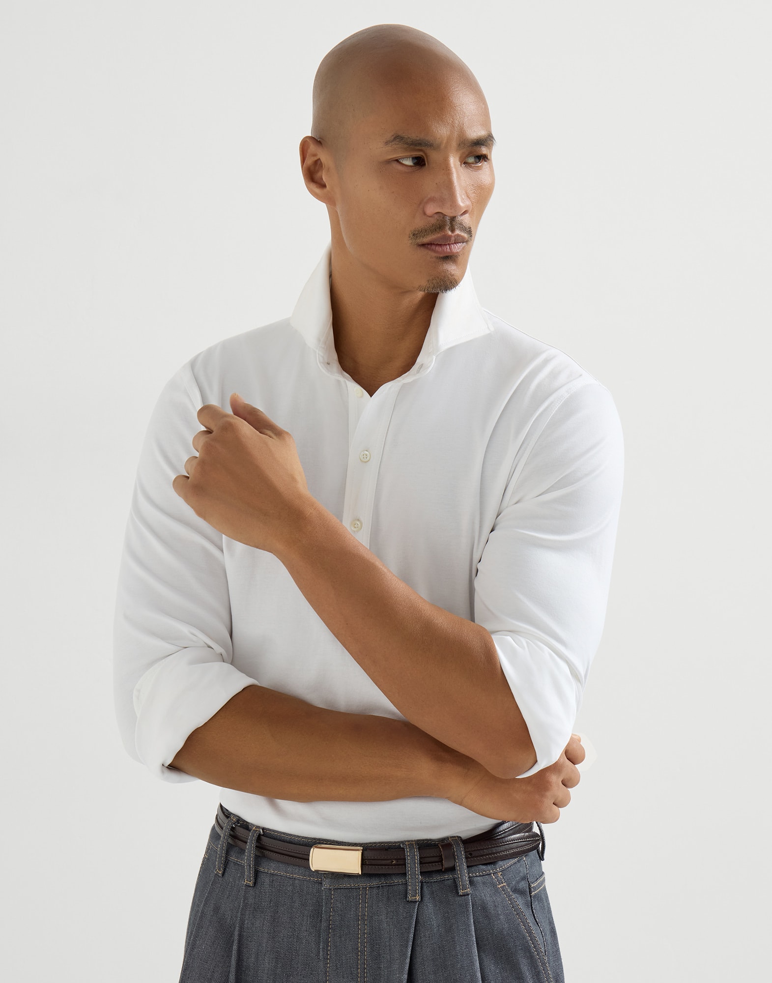 Polo with shirt collar for Man in White | Brunello Cucinelli