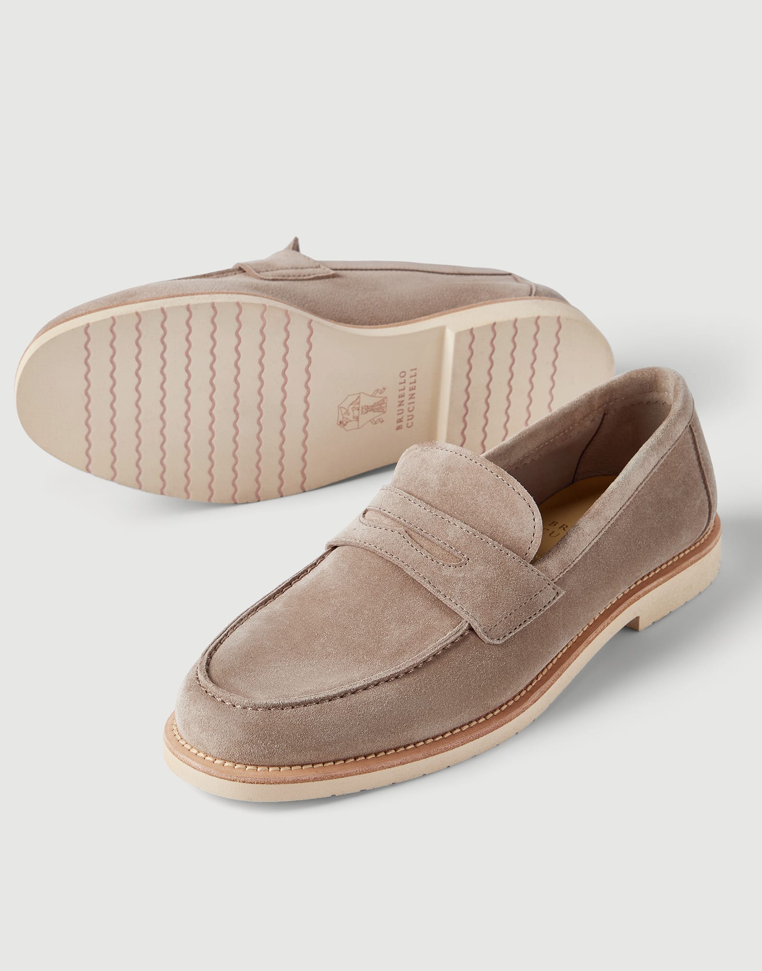 Calfskin penny loafers for Man in Buff | Brunello Cucinelli display picture 1