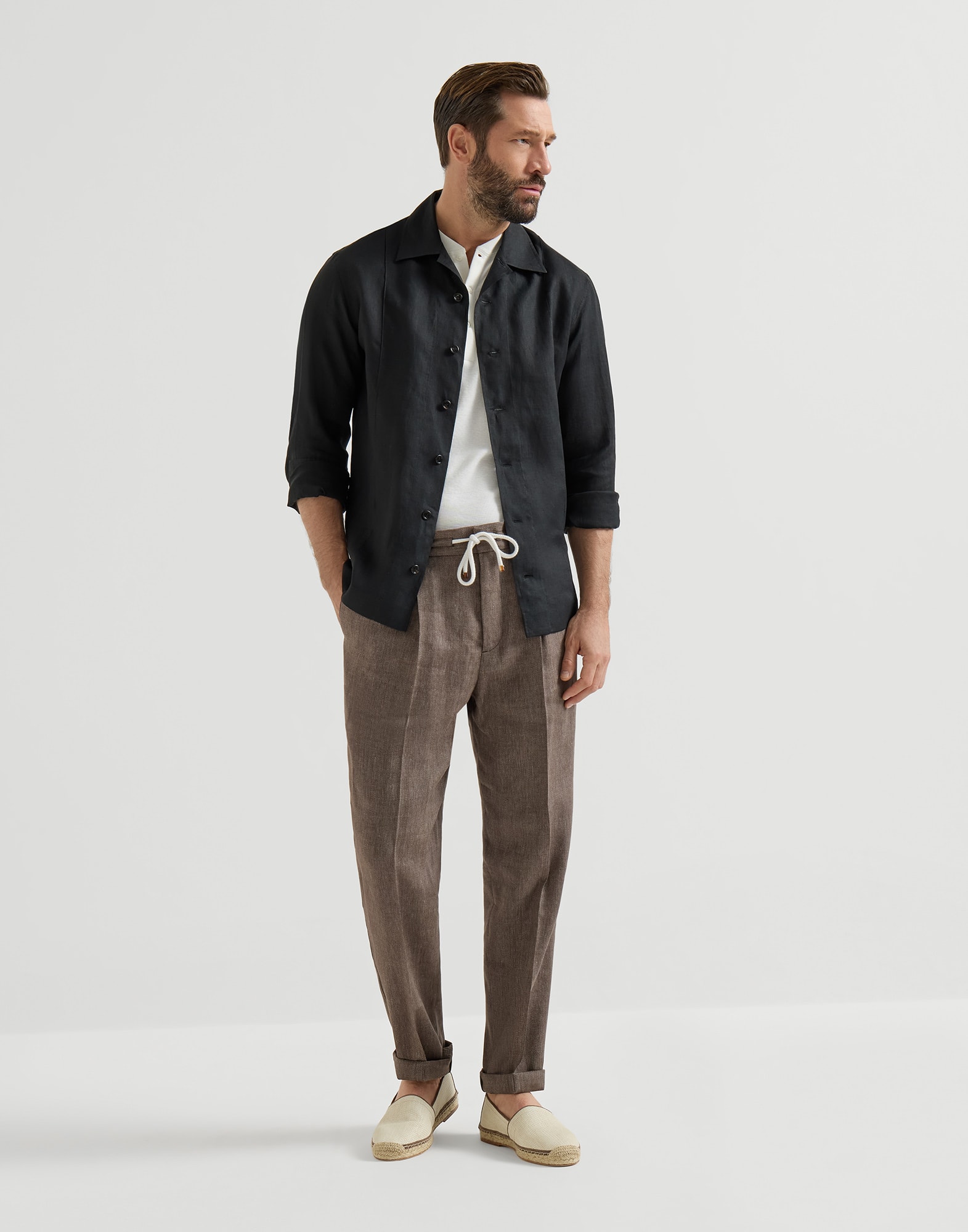 Trousers with drawstring and double pleats for Man in Anthracite