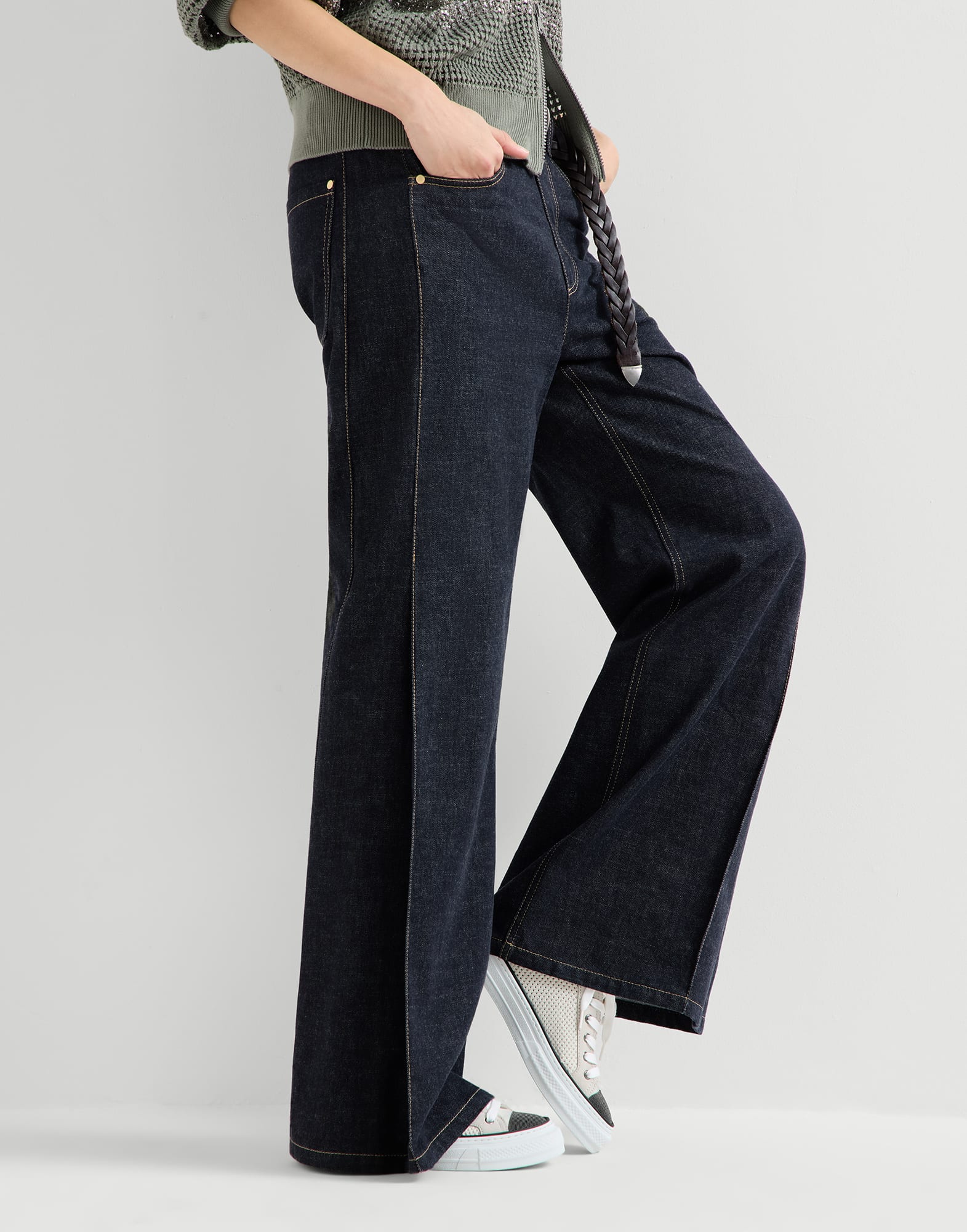 Loose Flared Trousers Dark Denim Woman - Brunello Cucinelli