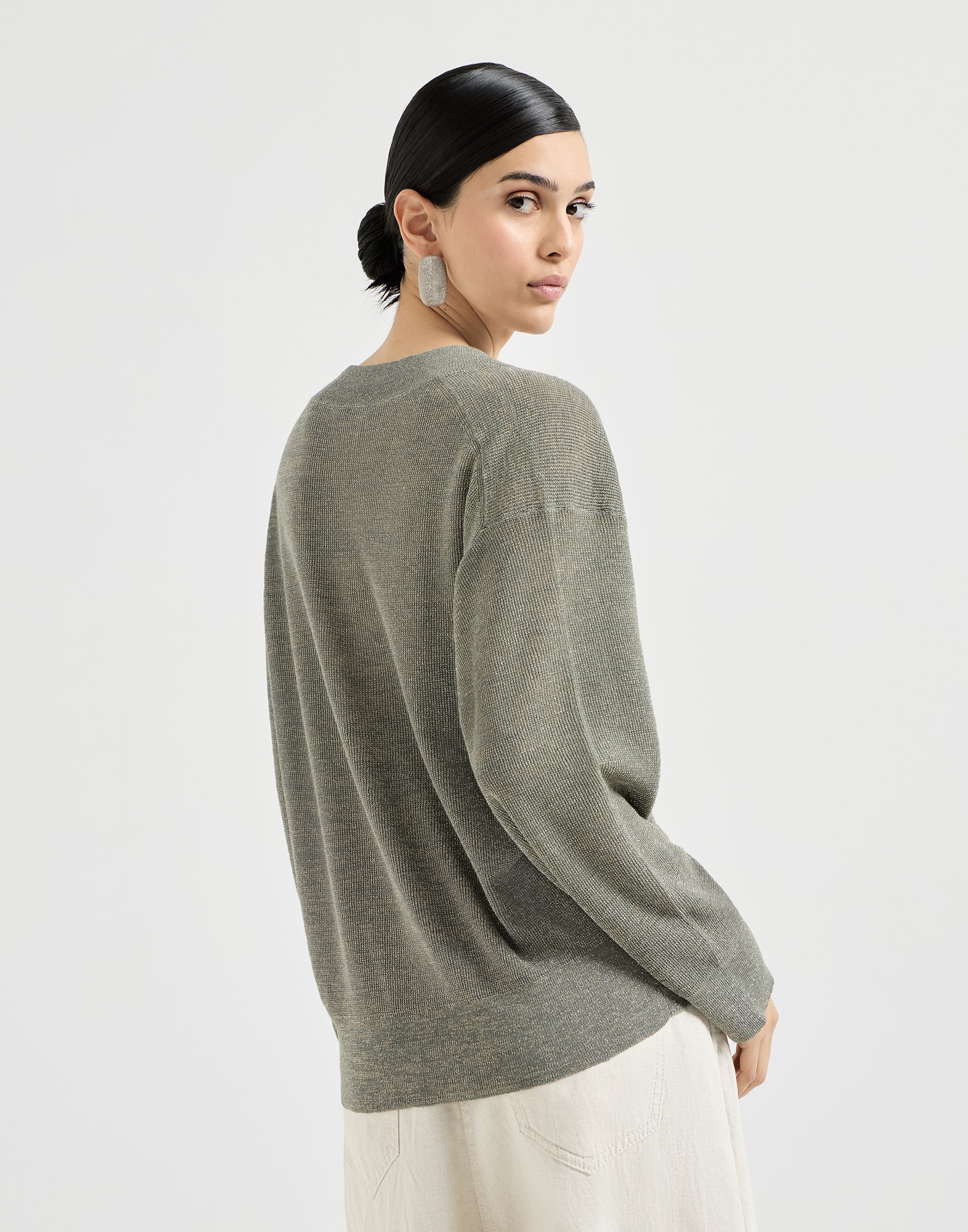 Linen sweater for Woman in Khaki | Brunello Cucinelli