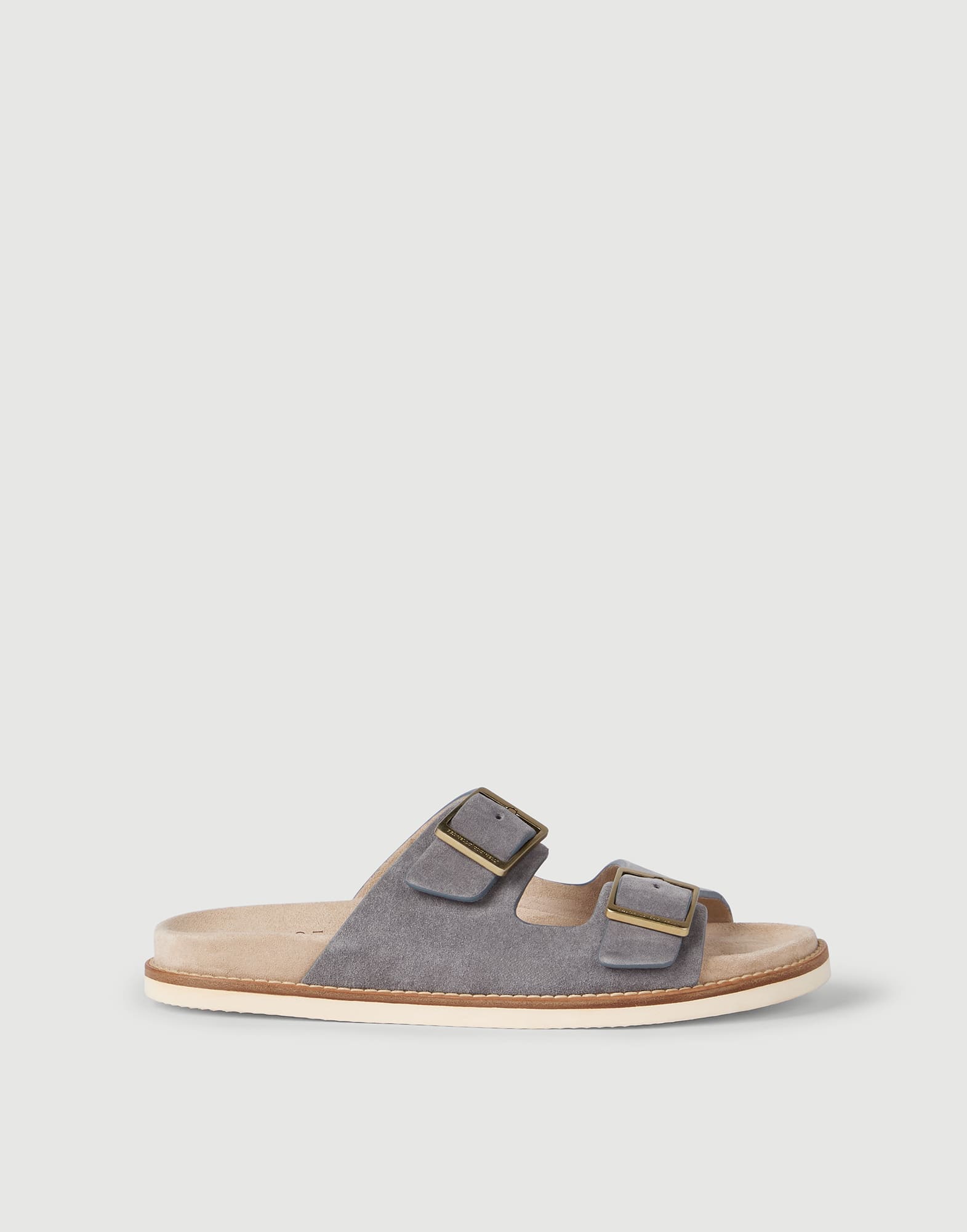 Suede slides with buckles for Man in Hazelnut | Brunello Cucinelli