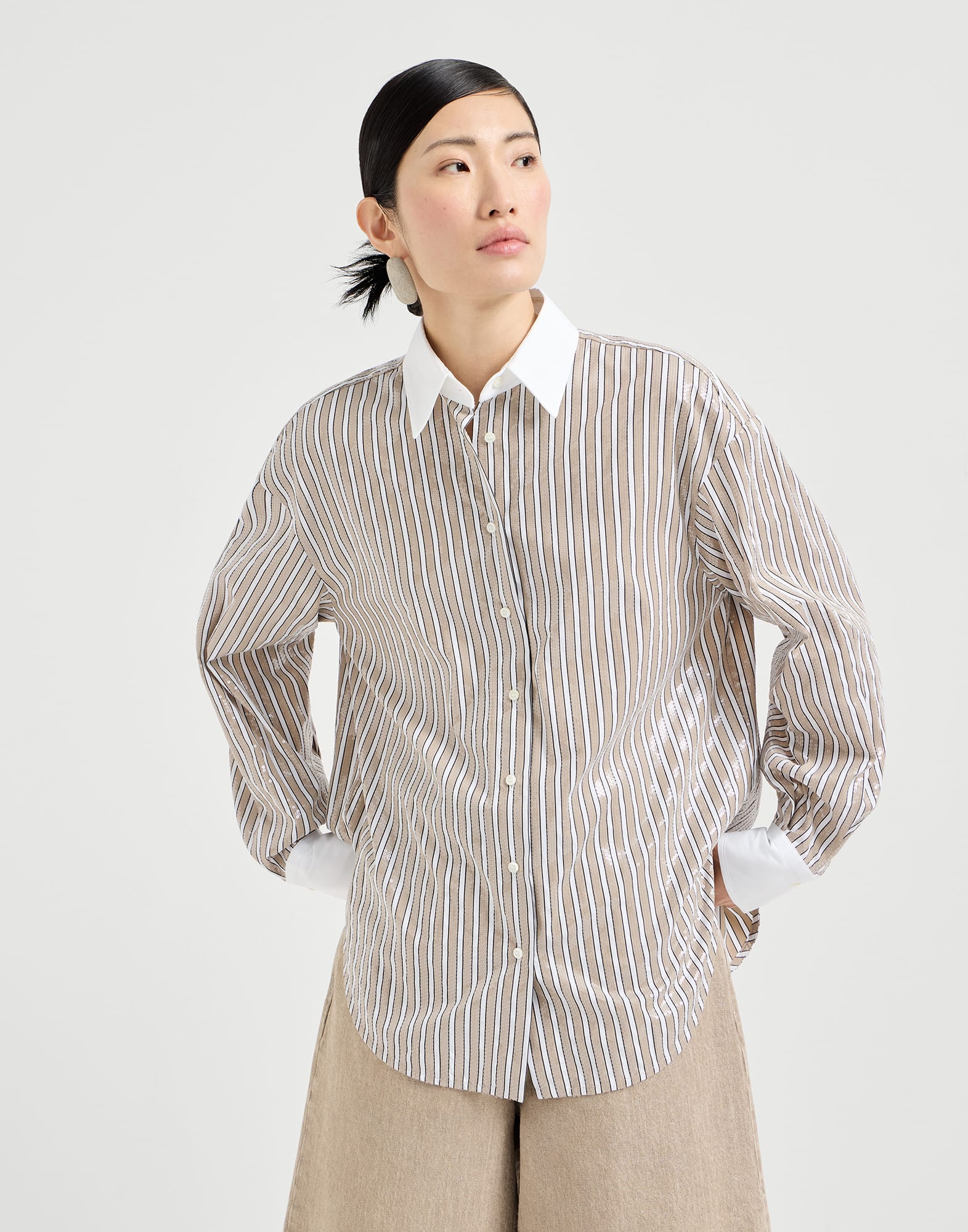 Dazzling stripes shirt Beige Woman - Brunello Cucinelli