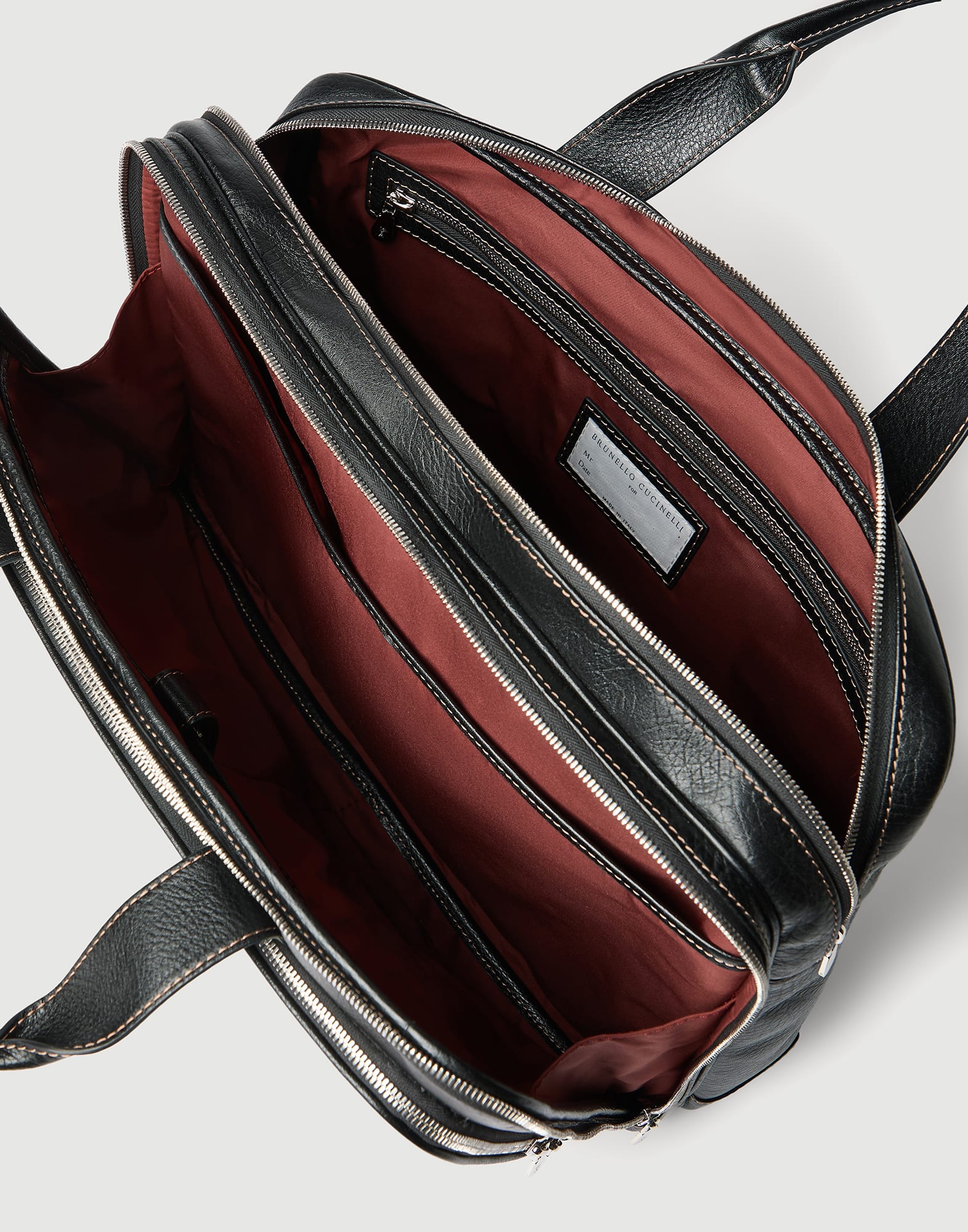 Grained calfskin briefcase with zipper for Man in Black | Brunello