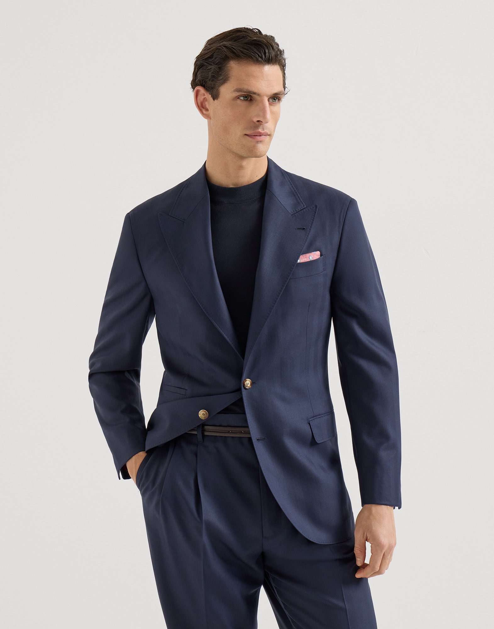 鱼骨纹花纹夹克 海军蓝 男款 - Brunello Cucinelli