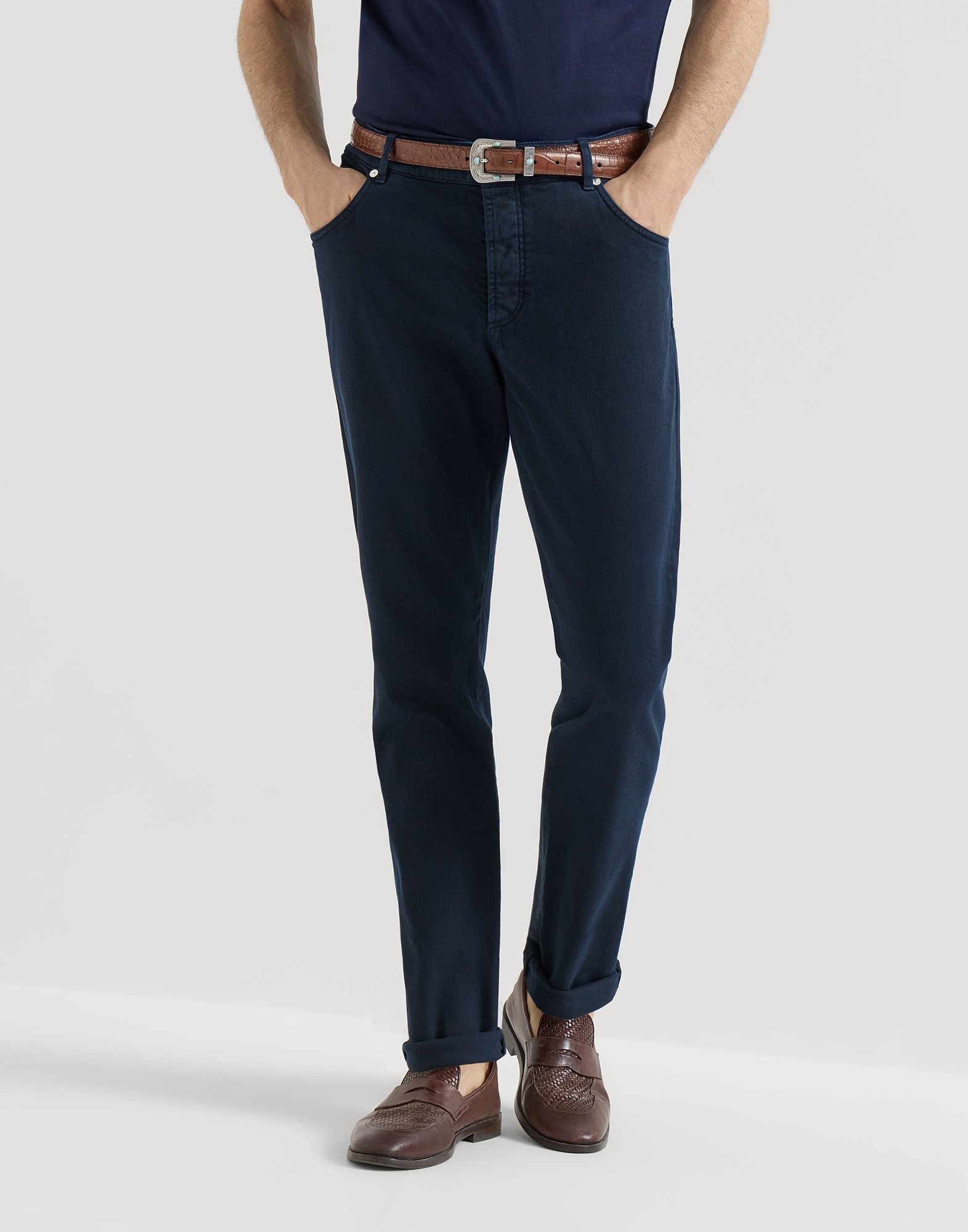 Denim Five-Pocket Trousers - Front view - View Full Screen