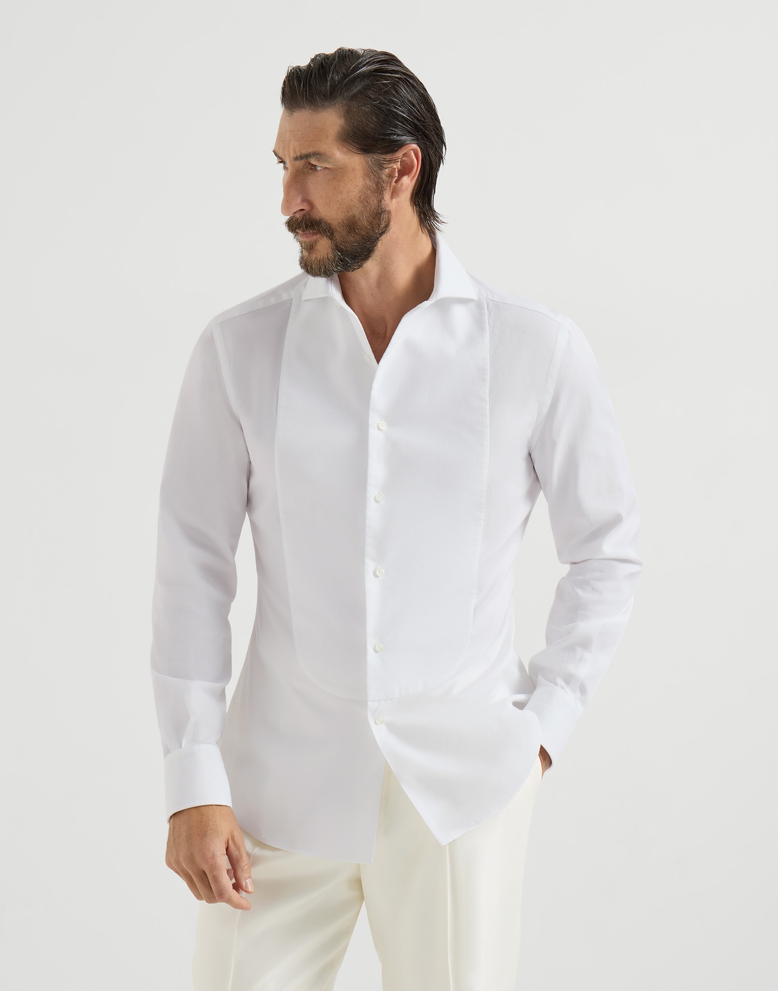 メンズ 向け ホワイト スリムフィットシャツ | Brunello Cucinelli