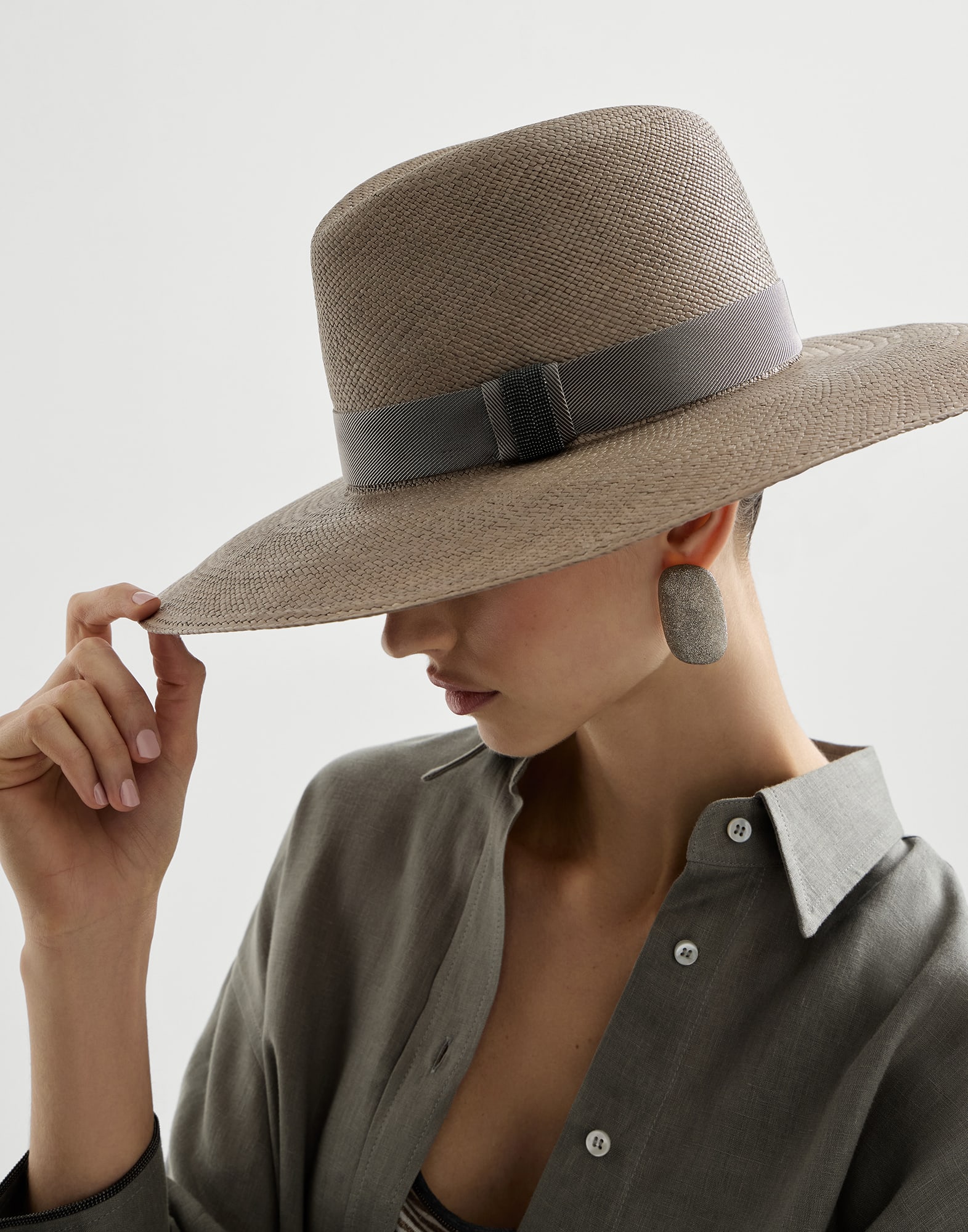Brunello Cucinelli Wide-Brimmed Natural Straw Hat - NWT Straw fedora for Woman in White | Brunello Cucinelli main image 2