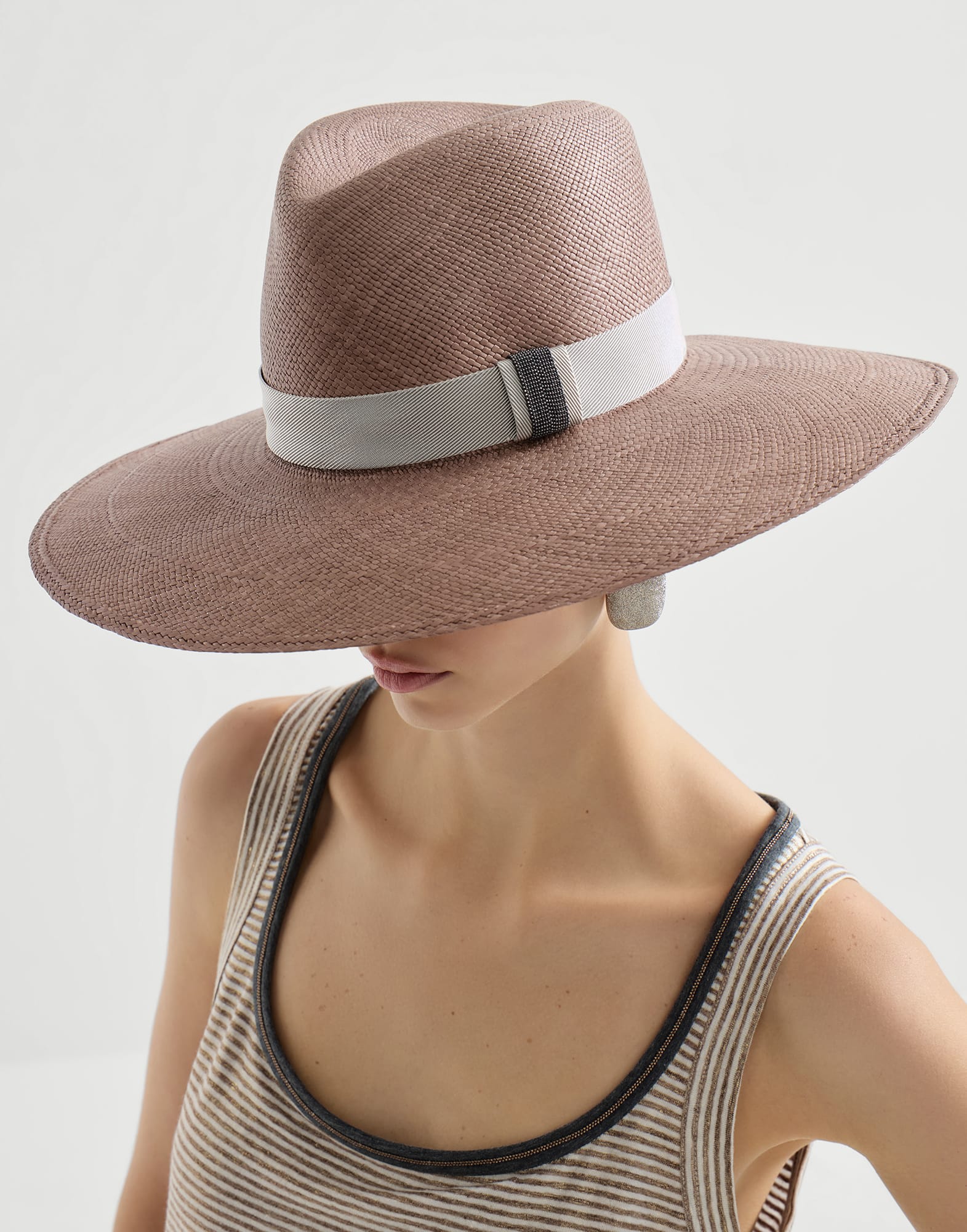 Brunello Cucinelli Woven Straw & Leather Fedora Brunello Cucinelli Leather-trimmed straw fedora Brunello  main image 4
