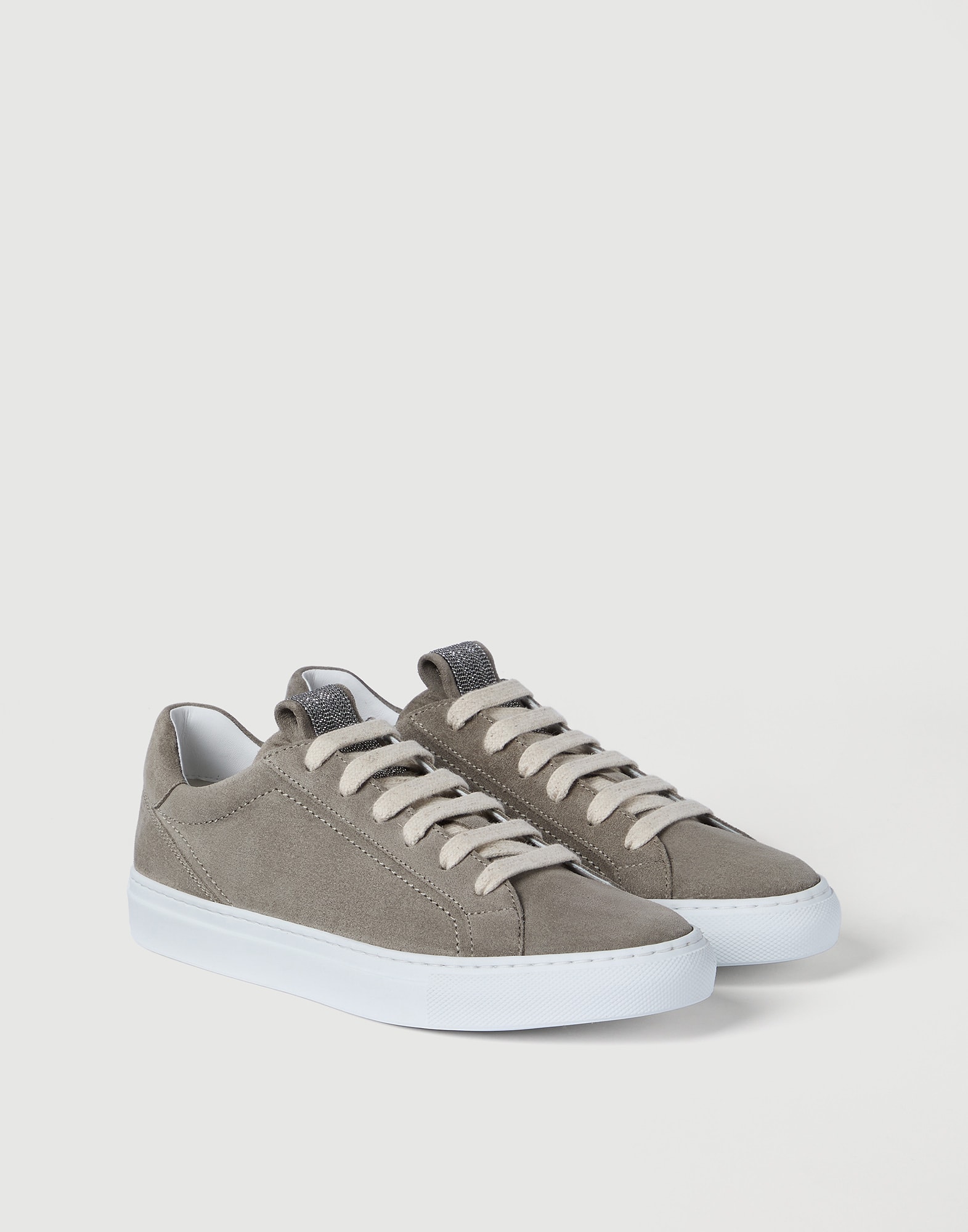 Suede sneakers with monili Khaki Woman - Brunello Cucinelli