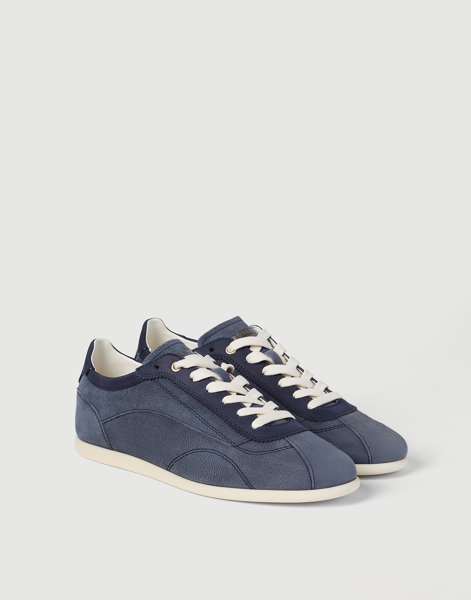 ヌバック＆カーフスキン スニーカー デニムブルー メンズ - Brunello Cucinelli