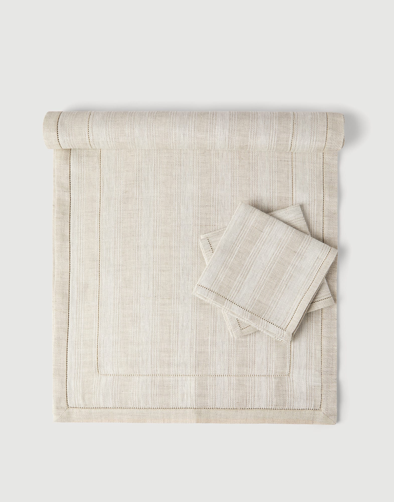 Striped linen runner and 2 napkins set Lessiv&egrave; Lifestyle - Brunello Cucinelli