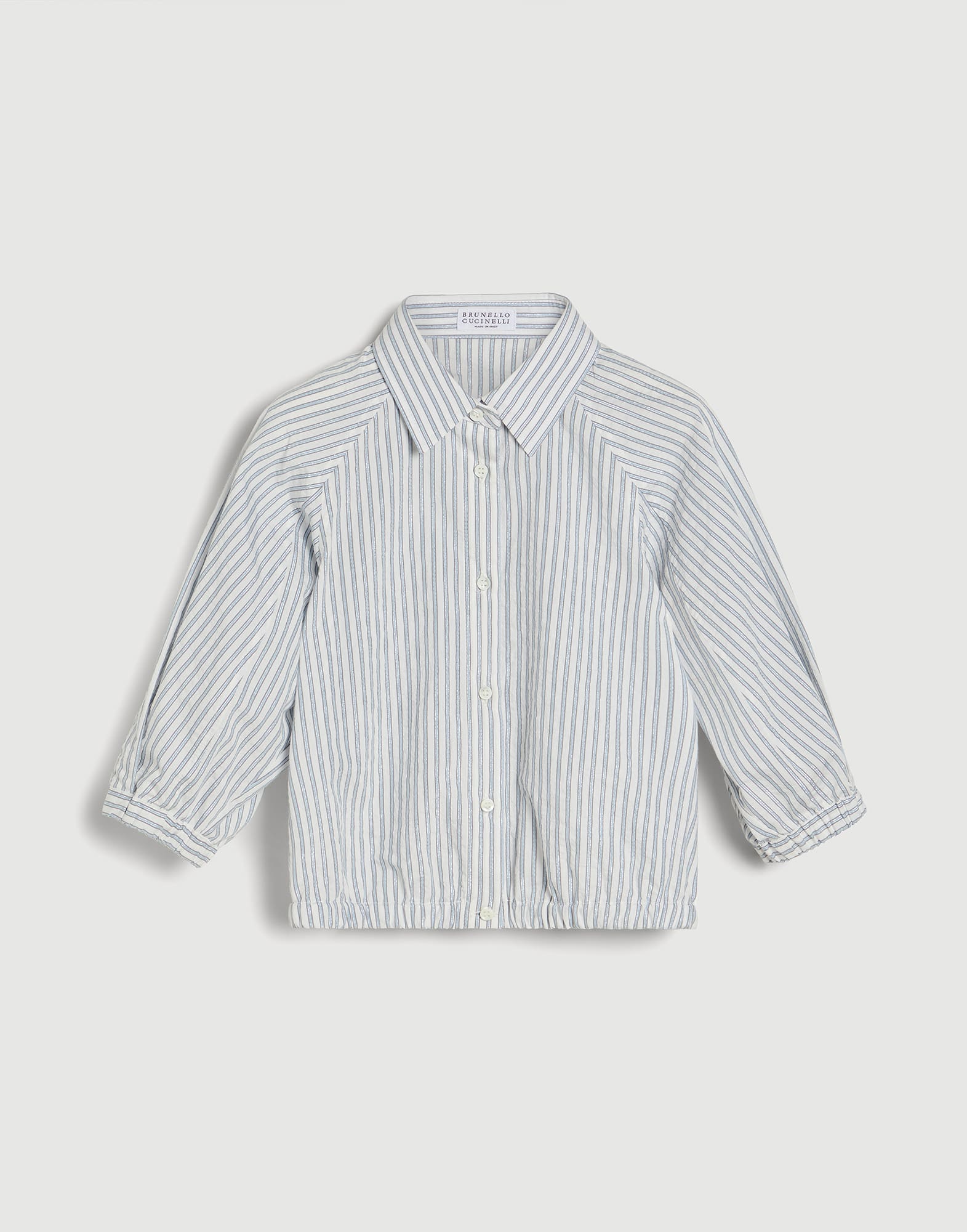 Sparkling striped cotton shirt Sky Blue Girls - Brunello Cucinelli