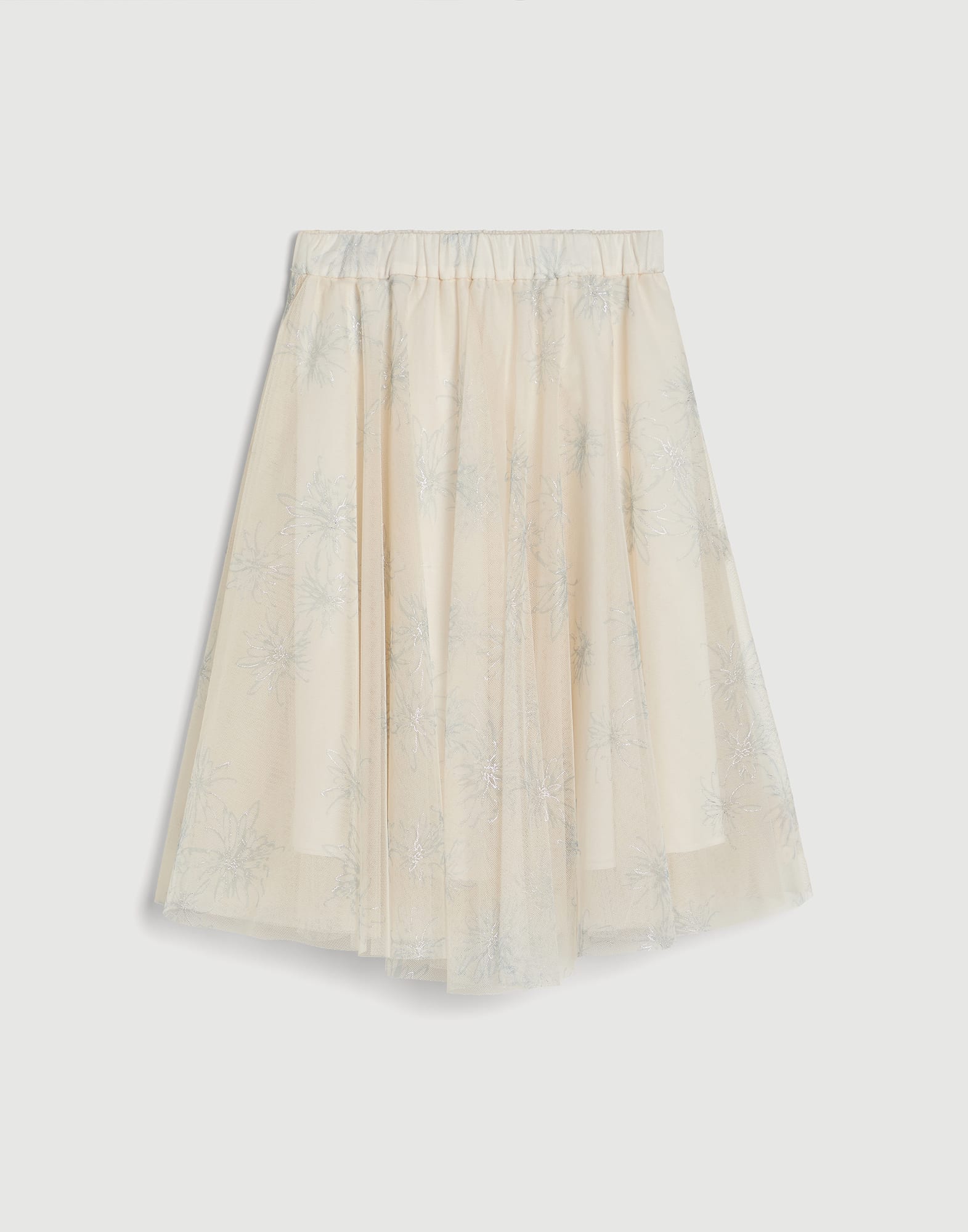 Sparkling daisy print tulle skirt Natural Girls - Brunello Cucinelli