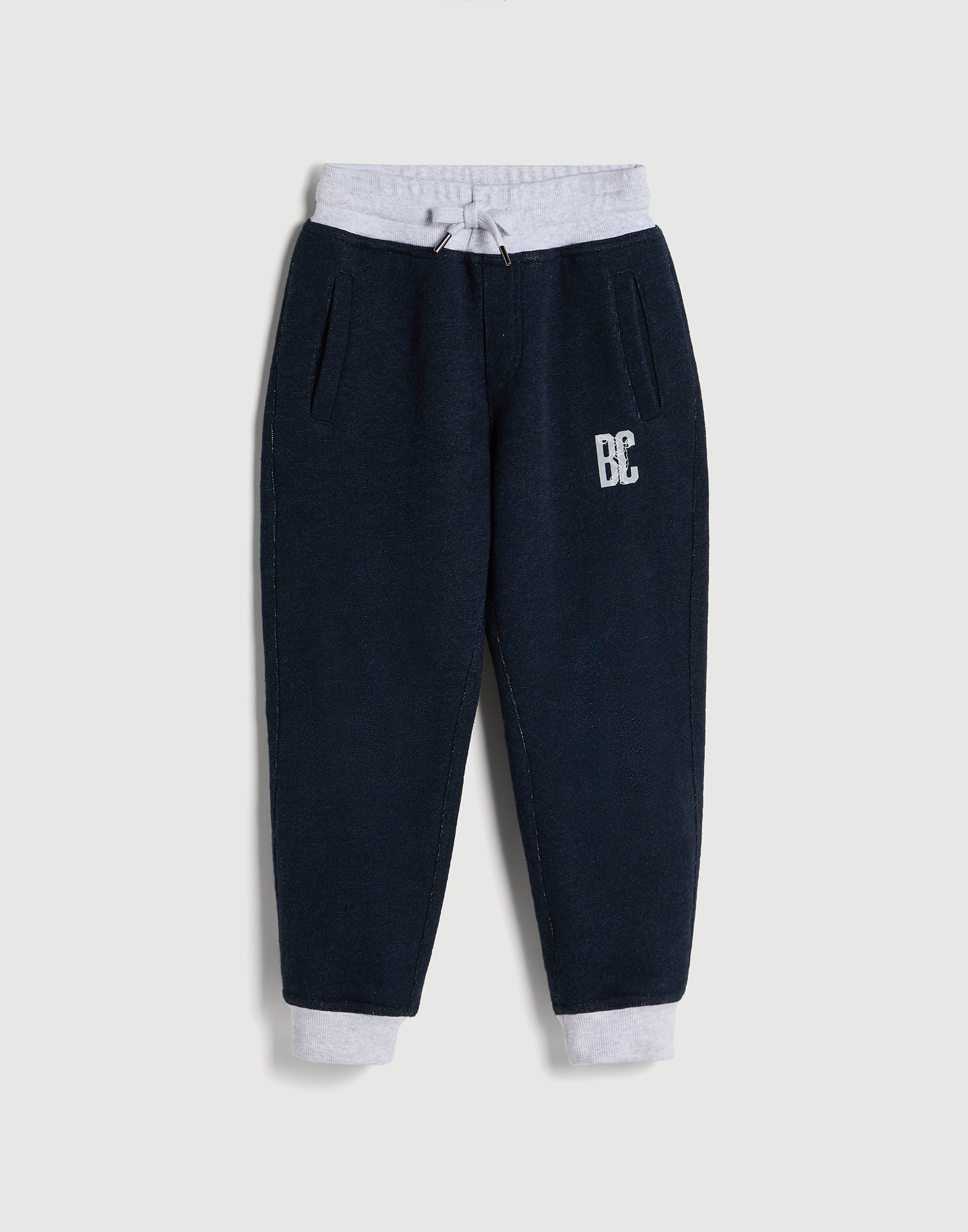 M&eacute;lange French terry trousers with print Navy Blue Boys - Brunello Cucinelli