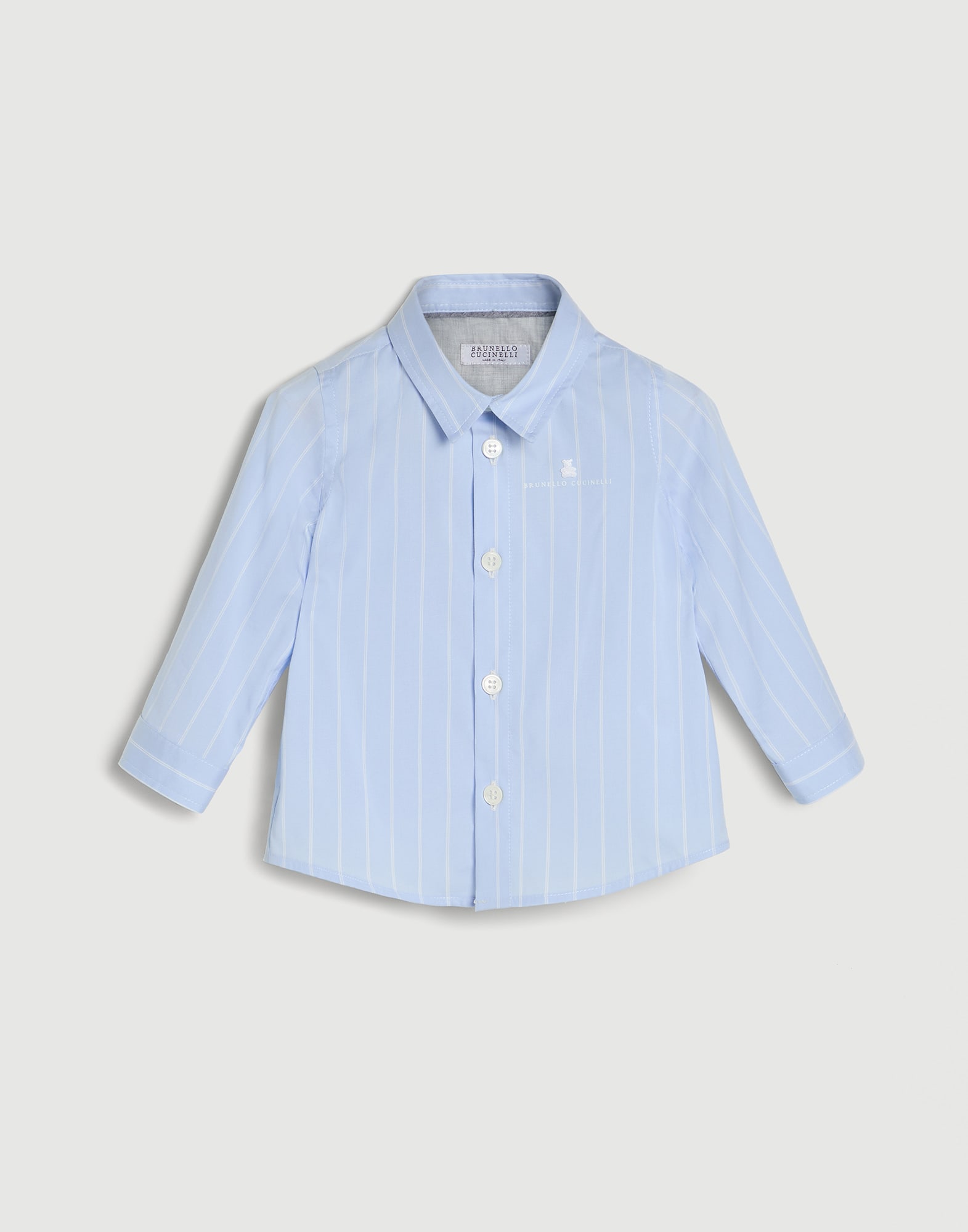 Striped poplin Baby Bernie shirt Azure Baby - Brunello Cucinelli