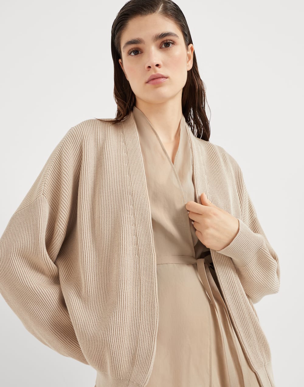 镶珠装饰叠层开衫 饼干色 女款 - Brunello Cucinelli