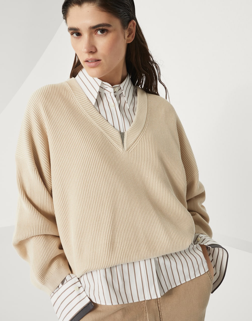 Sweater with monili Butter Woman - Brunello Cucinelli