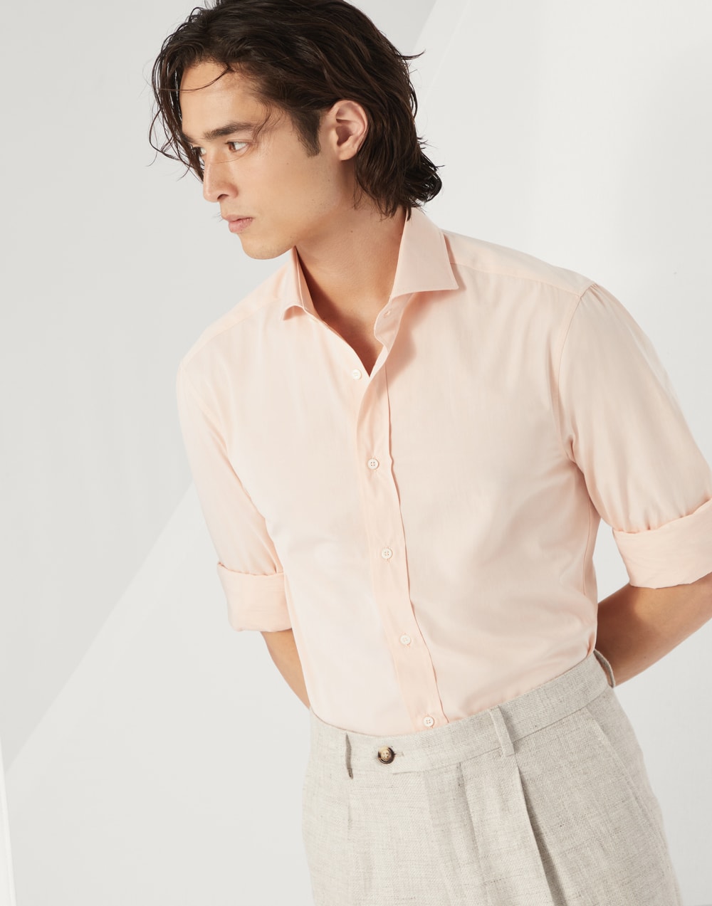 瘦身版型衬衫 三文鱼色 男款 - Brunello Cucinelli