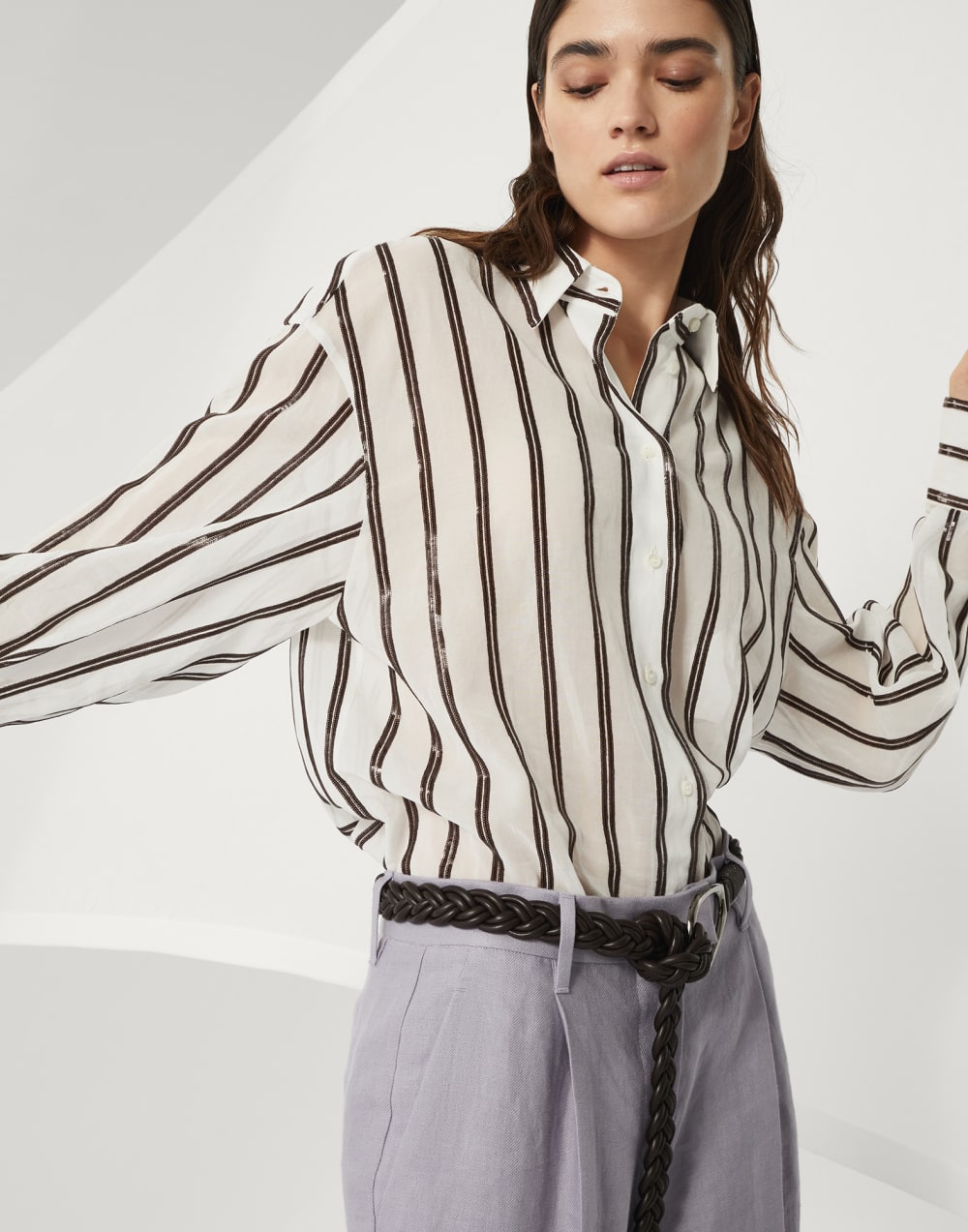 Chemise Dazzling Embroidery Marron Femme - Brunello Cucinelli