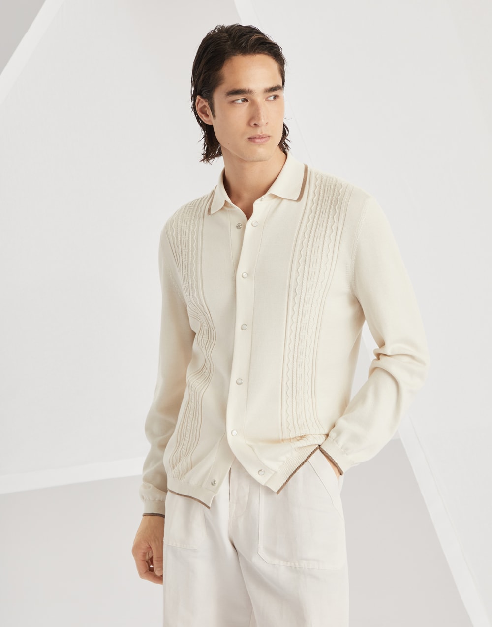 Strickhemd Ecru Herren - Brunello Cucinelli
