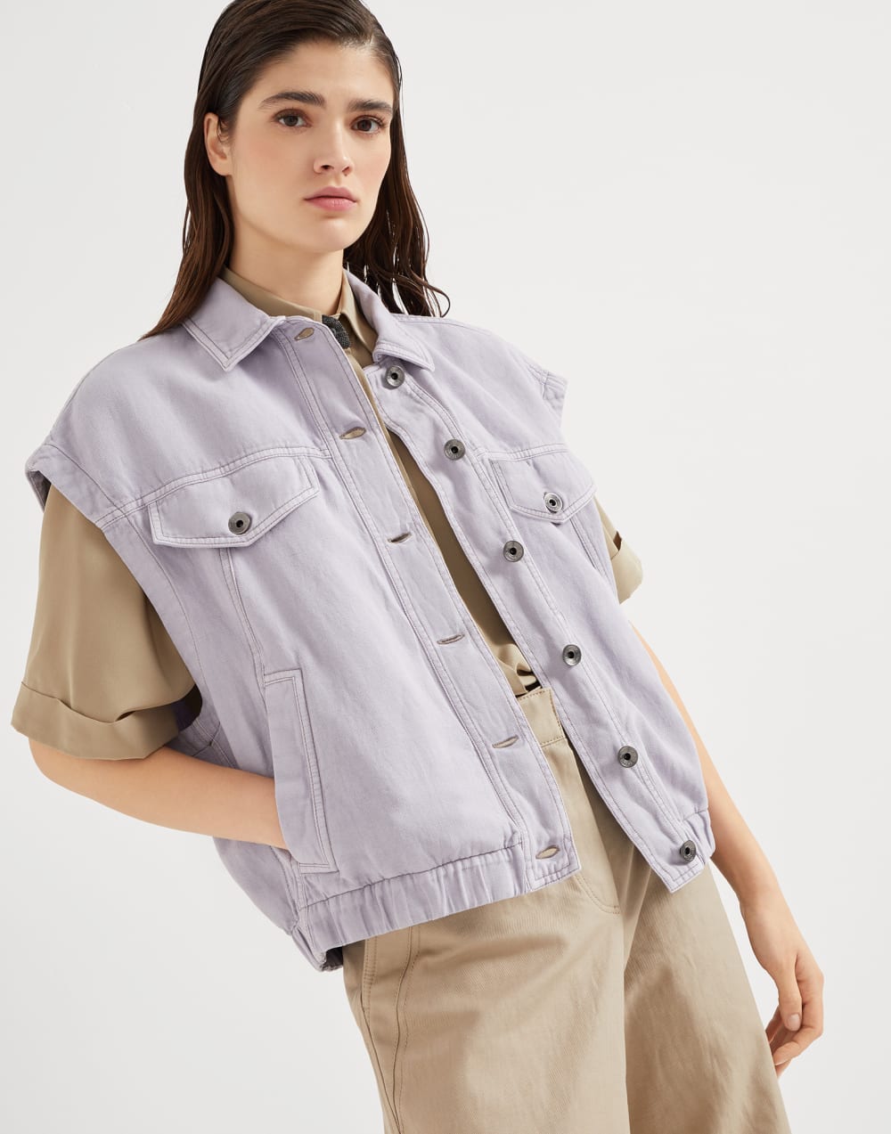 Vest with monili Lilac Woman - Brunello Cucinelli
