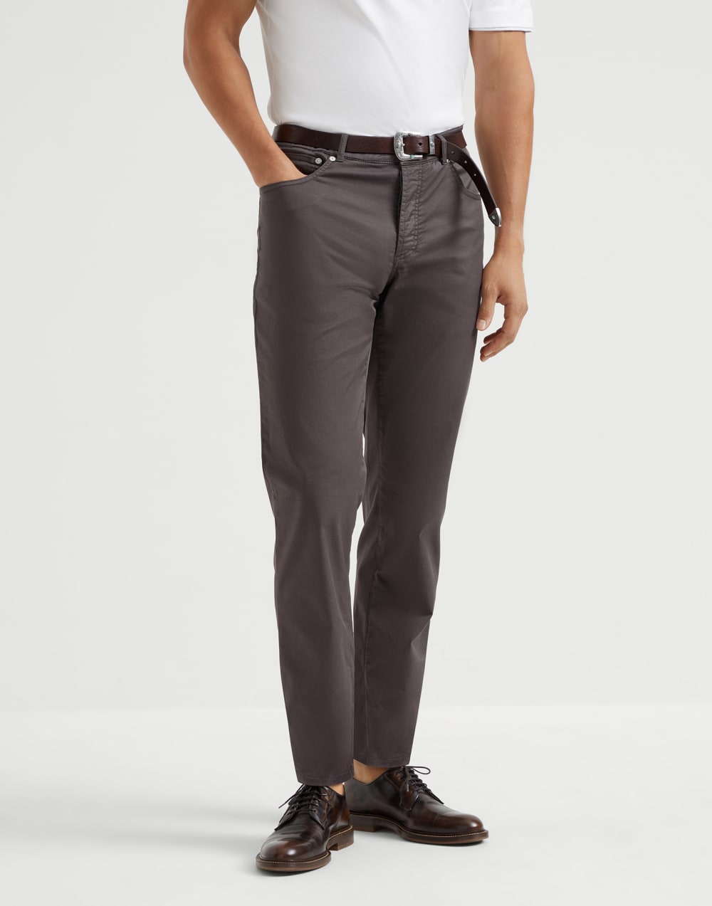 Gabardine garment dyed trousers Coffee Man - Brunello Cucinelli