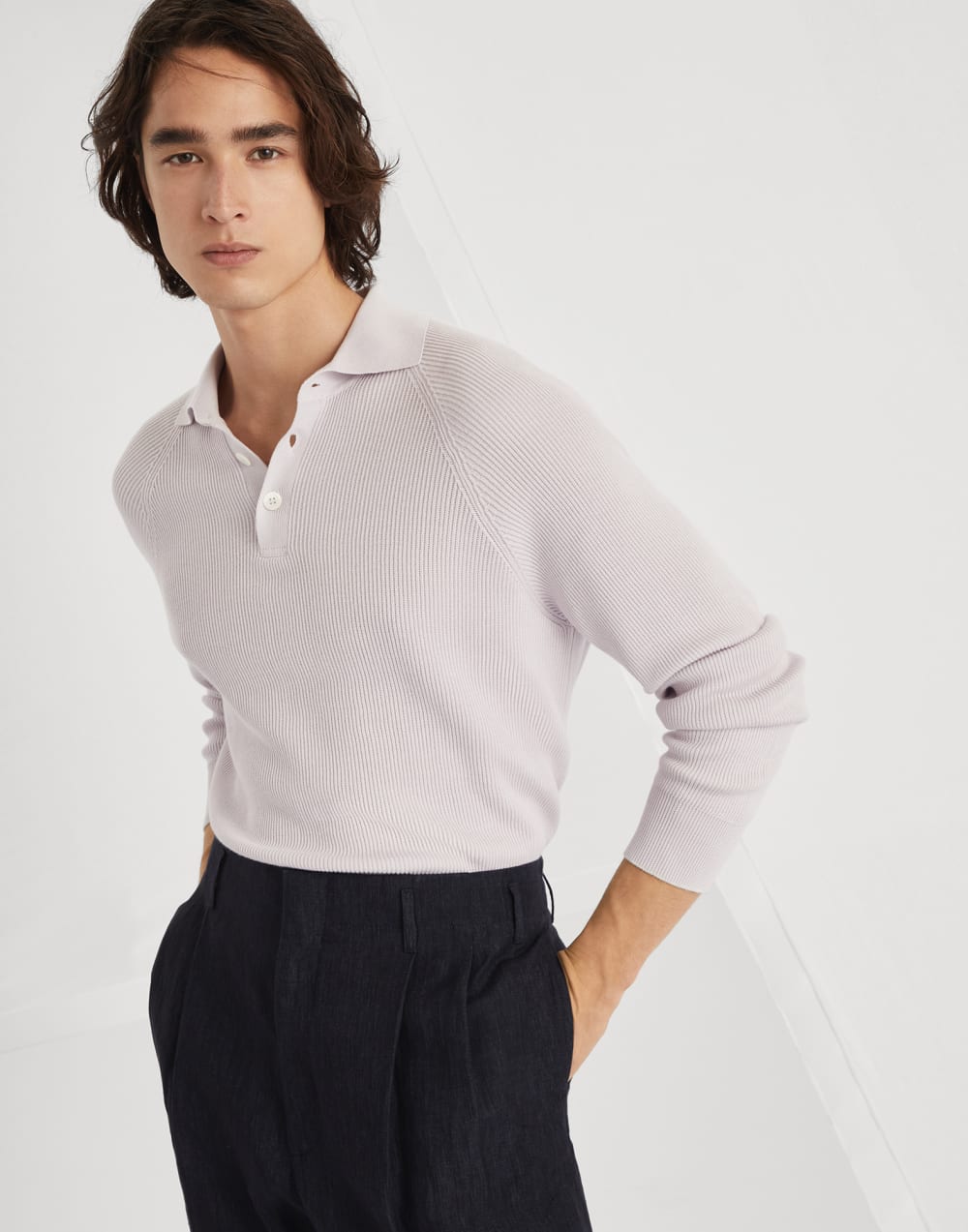 马球衫风格针织衫 丁香紫 男款 - Brunello Cucinelli