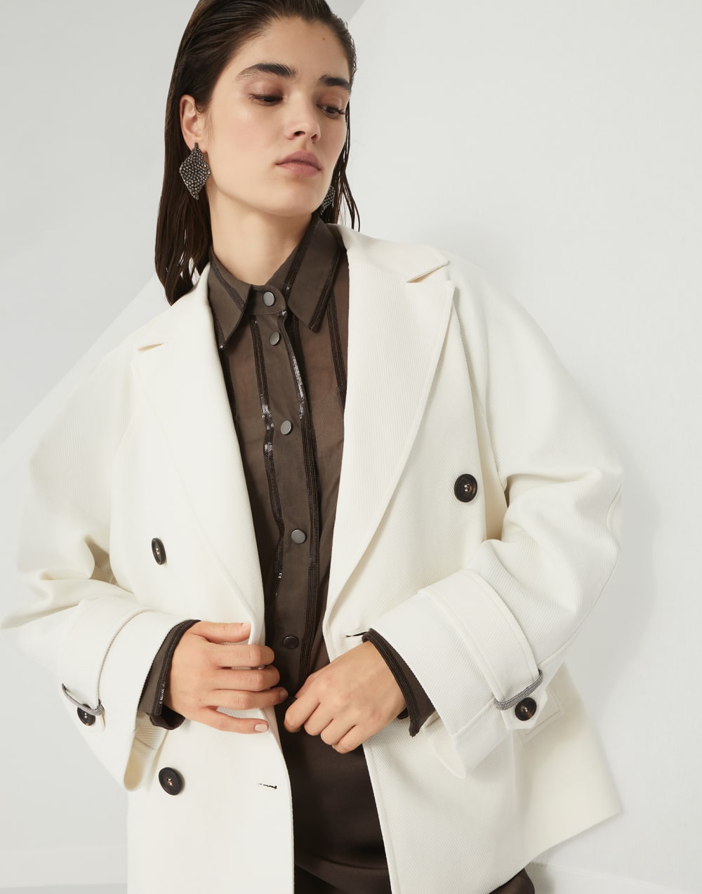 Cavalry caban jacket with monili Panama Woman - Brunello Cucinelli